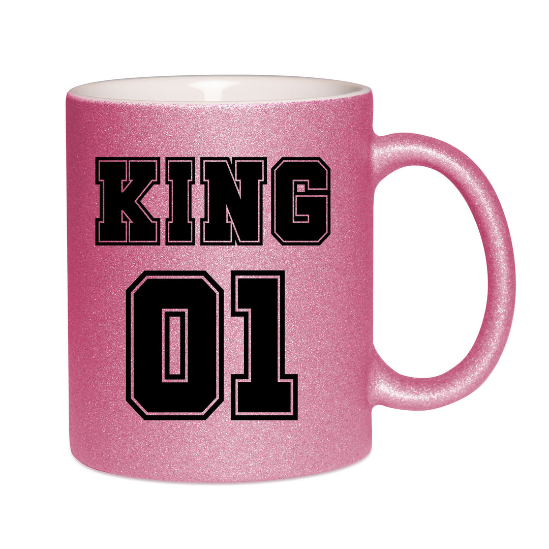 Mug paillettes rose personnalisé King 01