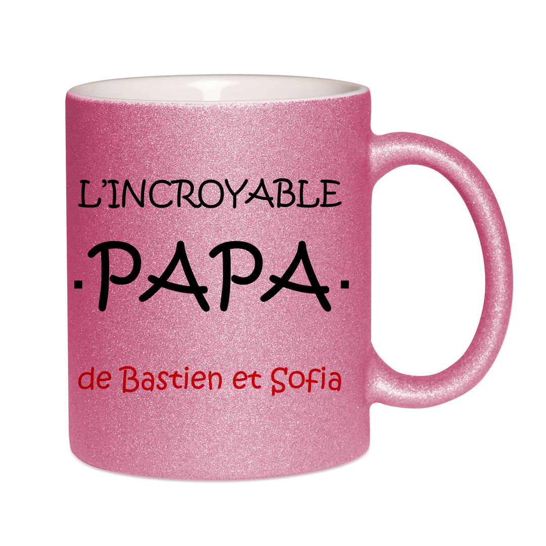Mug paillettes rose personnalisé L'incroyable papa de