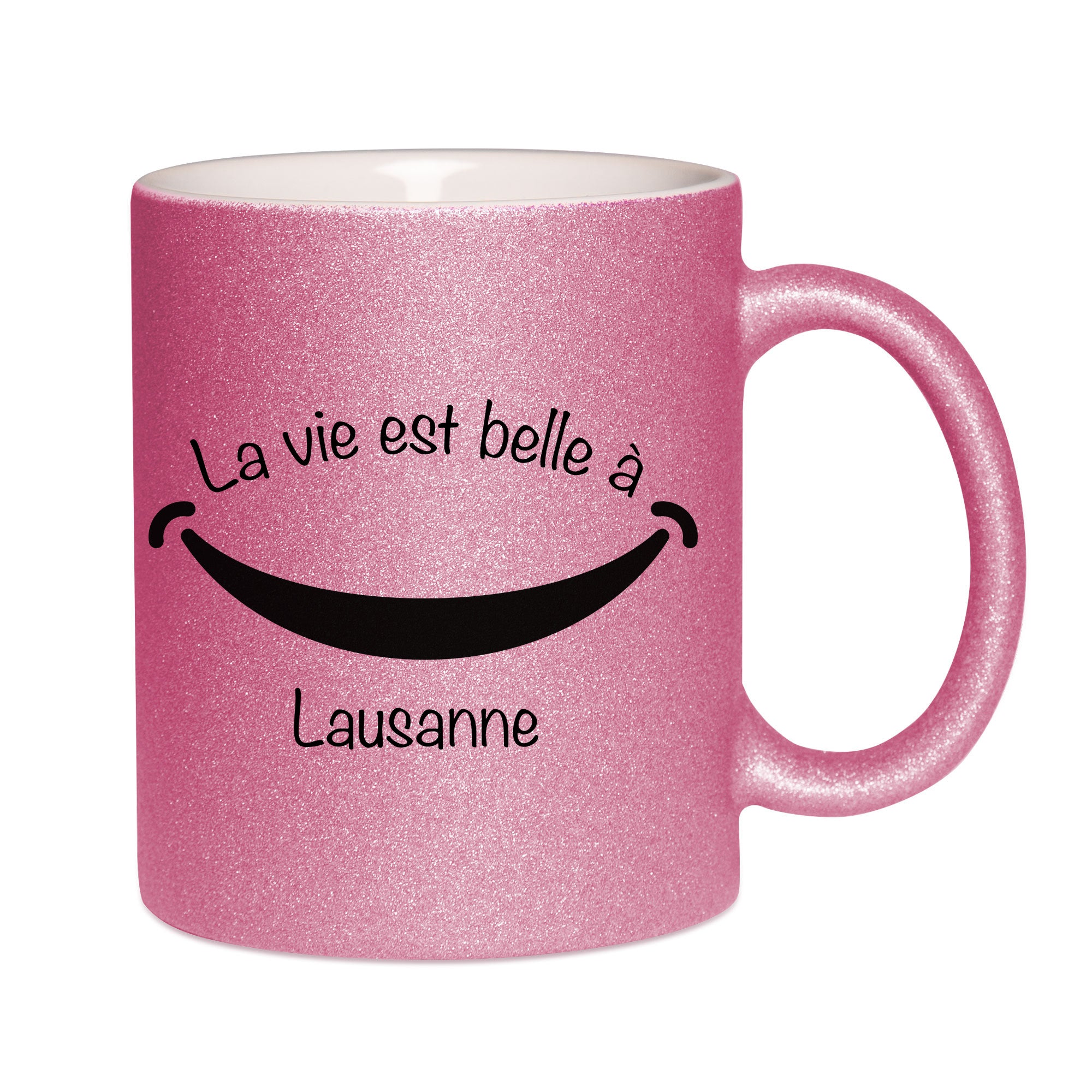 Mug paillettes rose personnalisé La vie est belle à