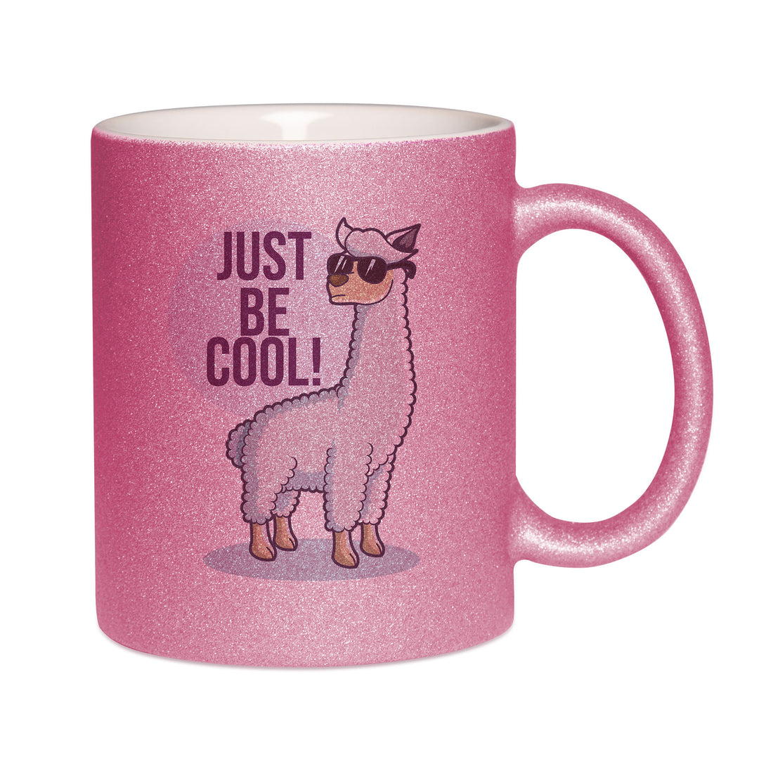 Mug paillettes rose personnalisé Lama just be cool