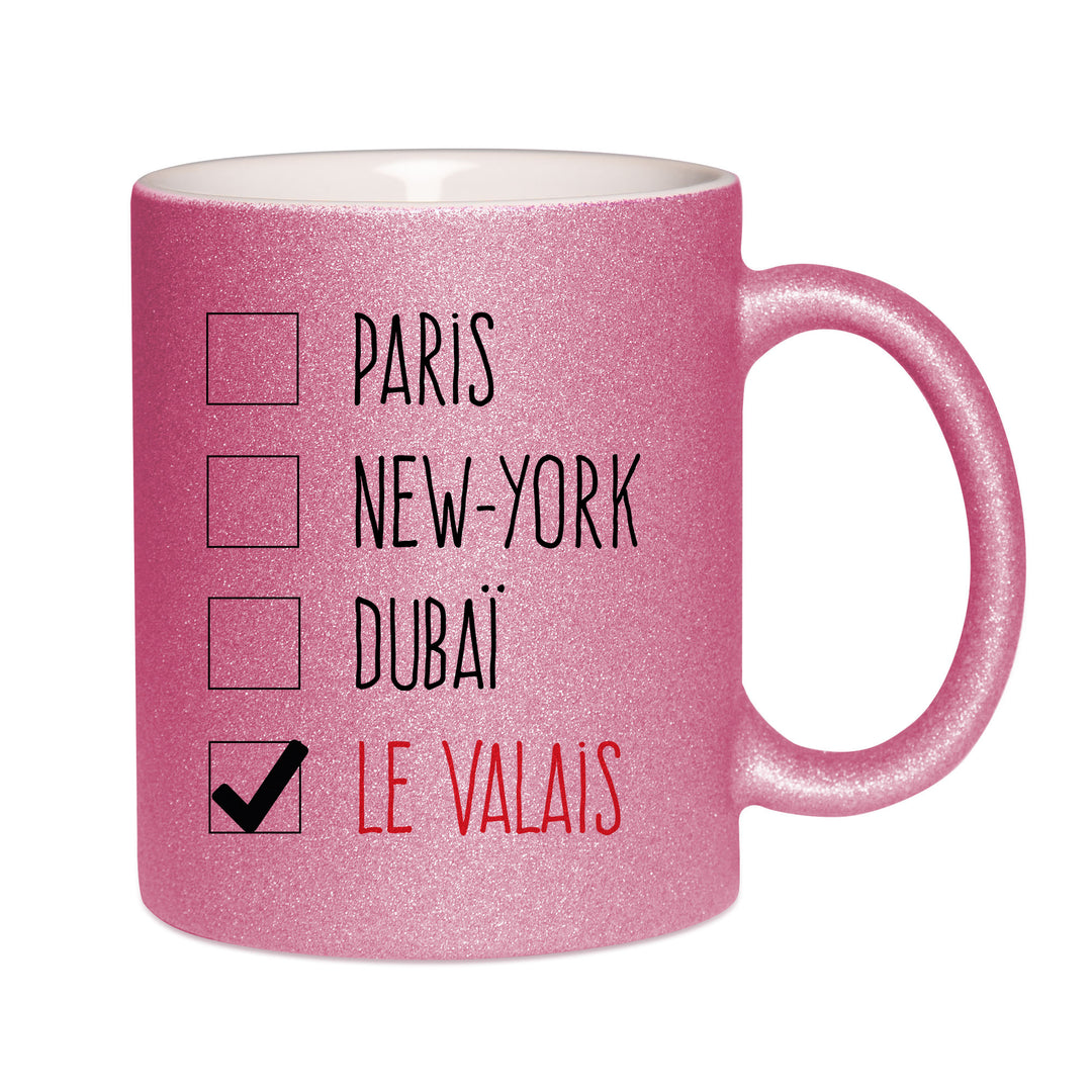 Mug paillettes rose personnalisé Le Valais