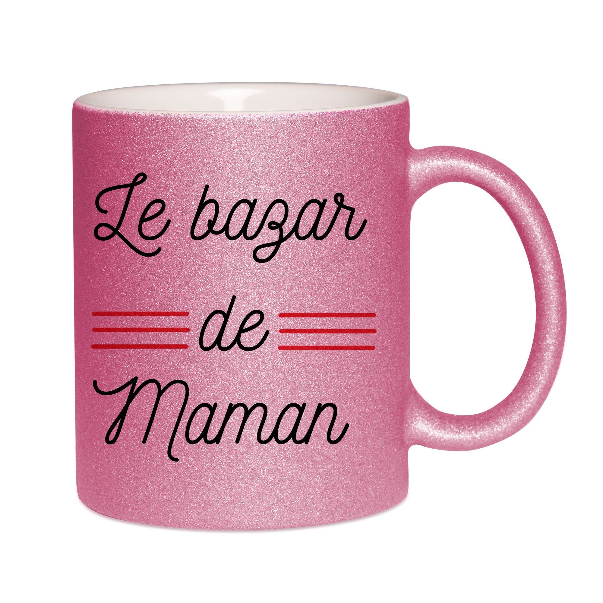 Mug paillettes rose personnalisé Le bazar de Maman