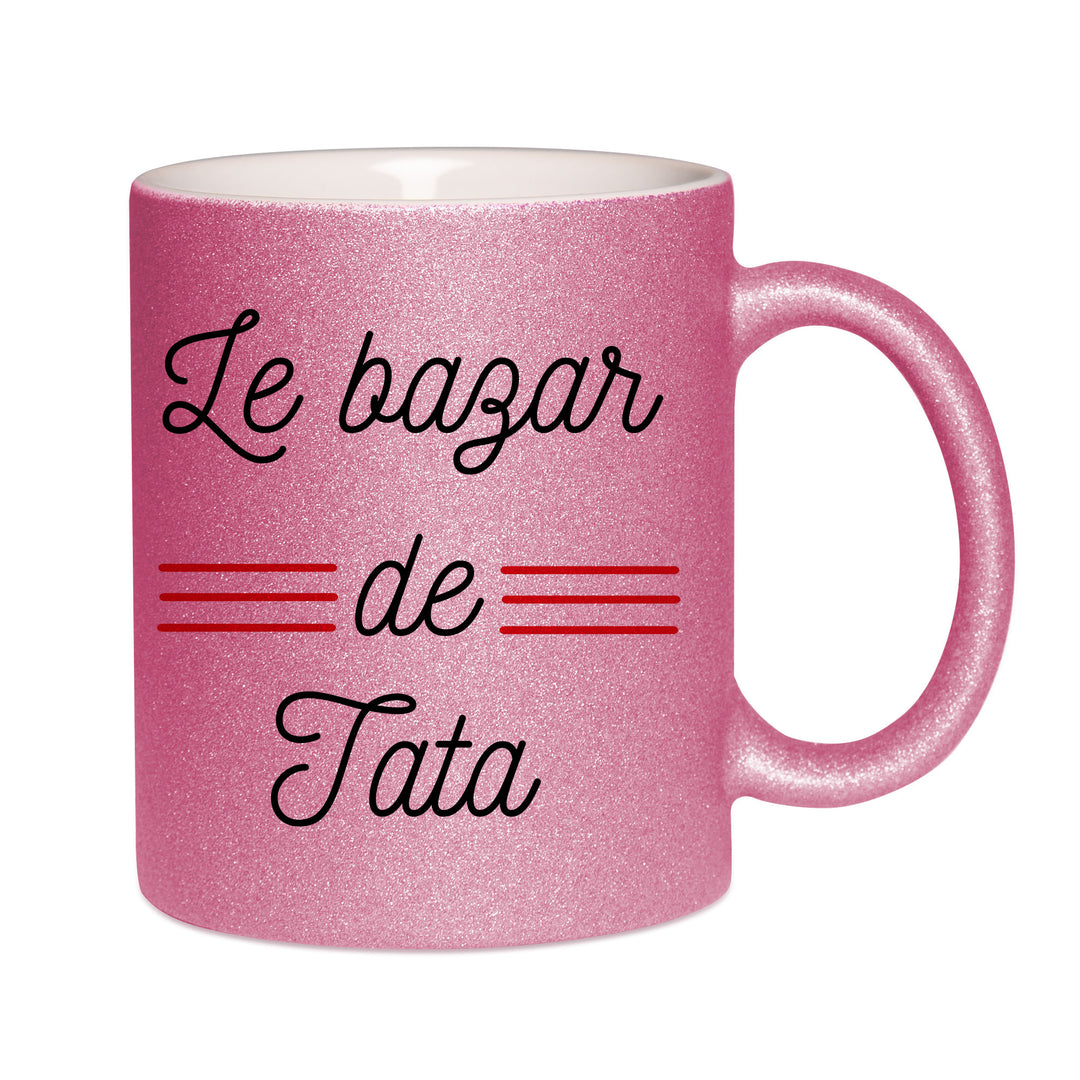 Mug paillettes rose personnalisé Le bazar de tata