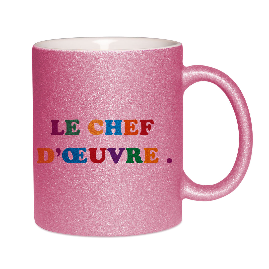 Mug paillettes rose personnalisé Le chef d'oeuvre