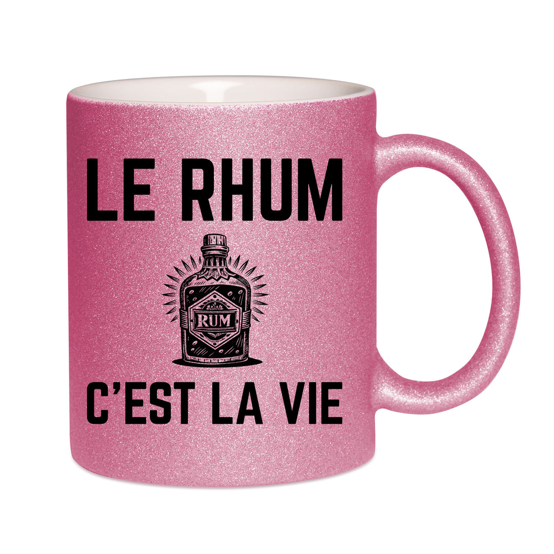 Mug paillettes rose personnalisé Le rhum c'est la vie