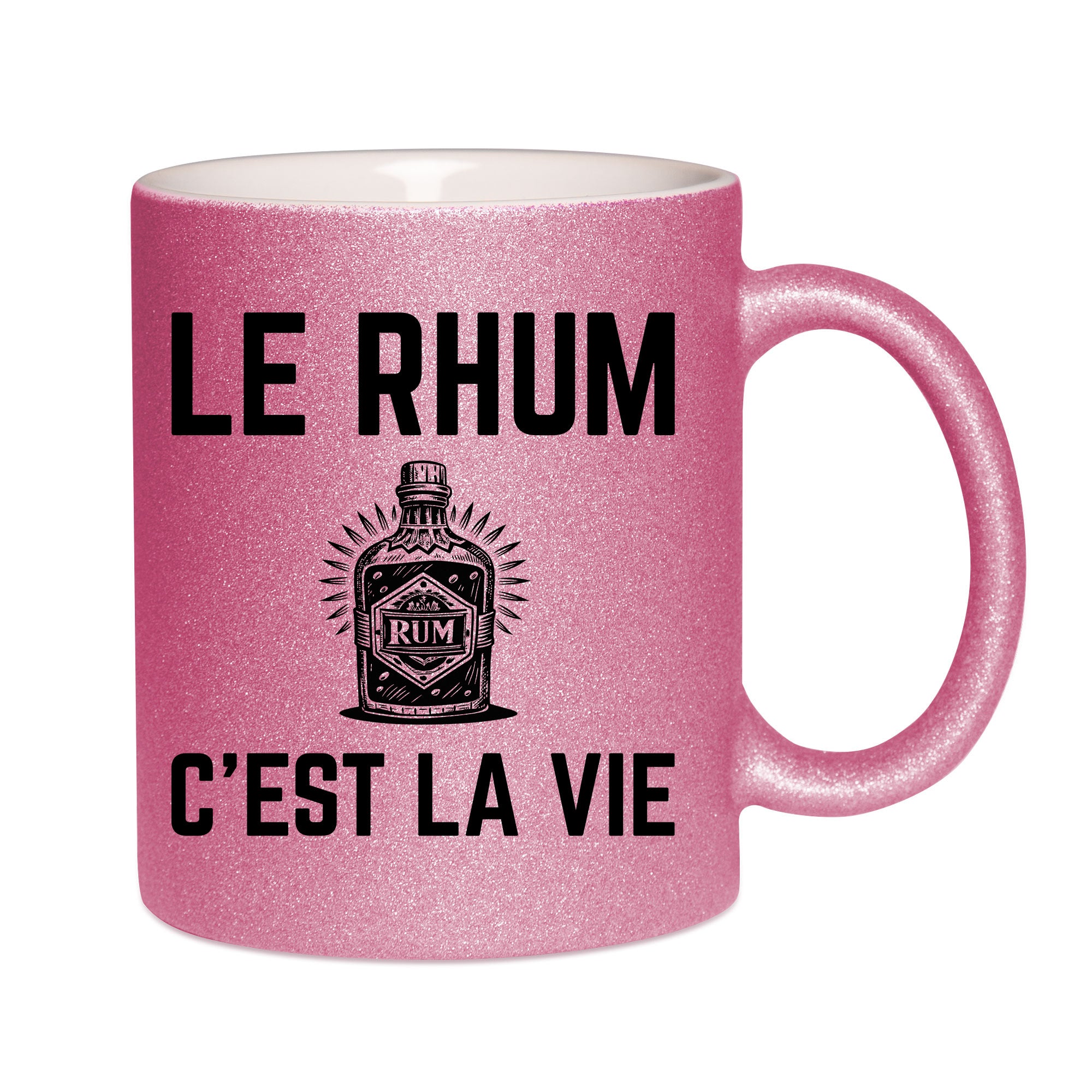 Mug paillettes rose personnalisé Le rhum c'est la vie