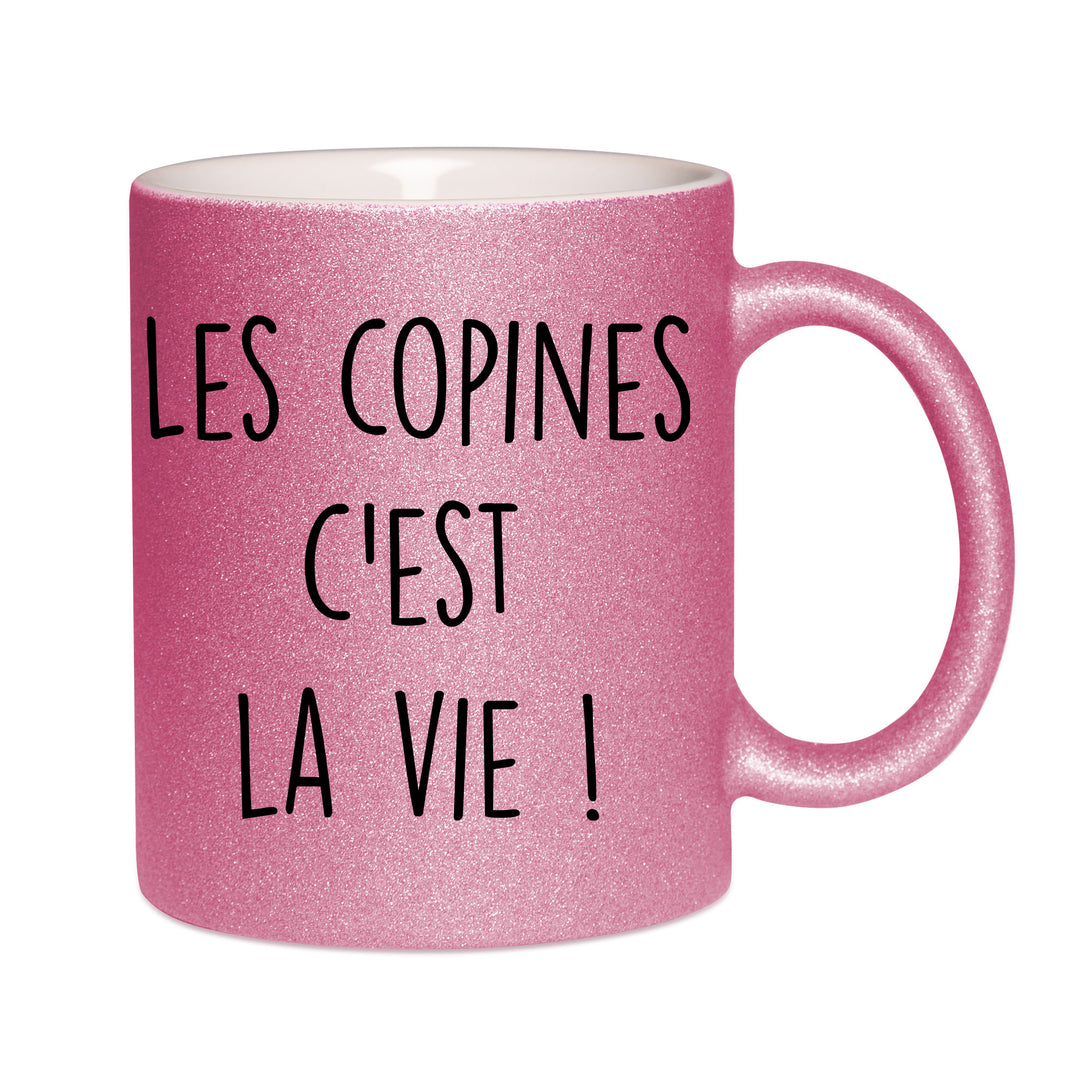 Mug paillettes rose personnalisé Les copines c'est la vie