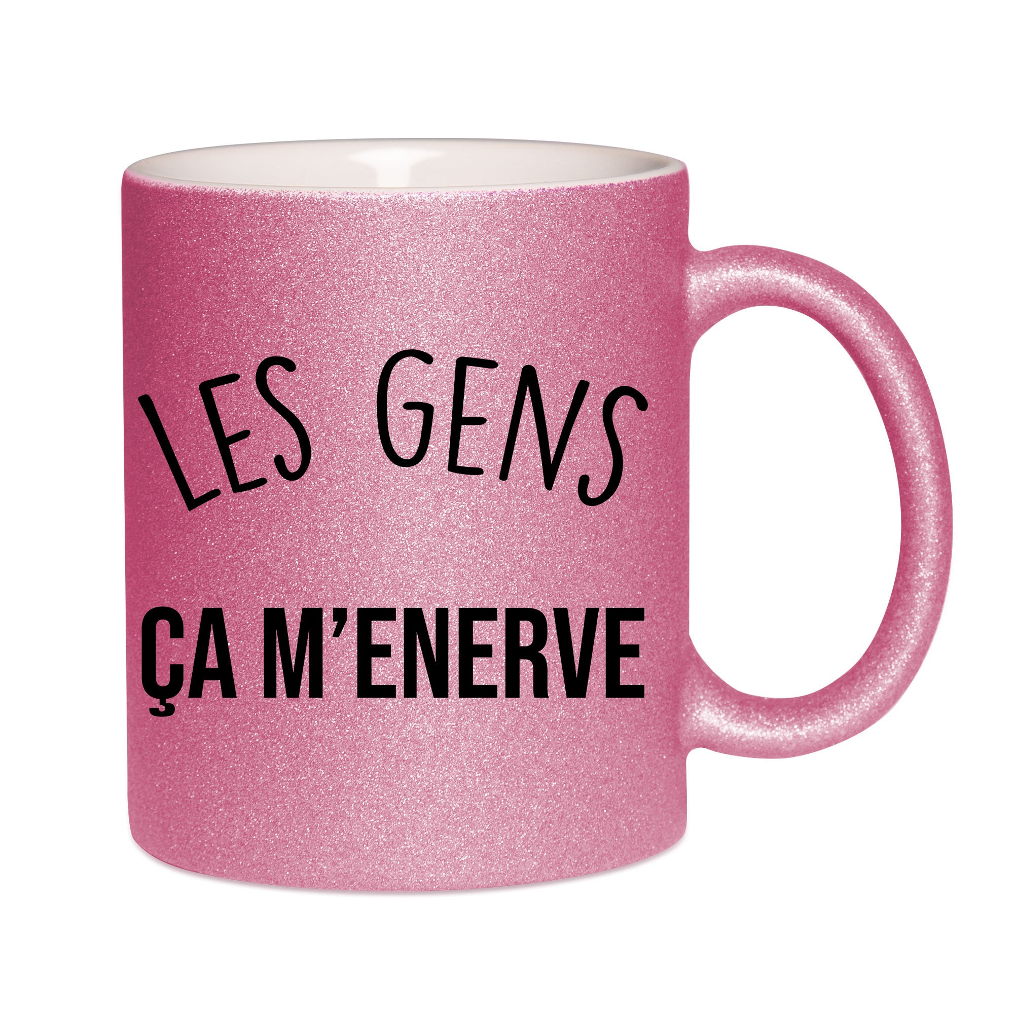 Mug paillettes rose personnalisé Les gens ca m'enerve