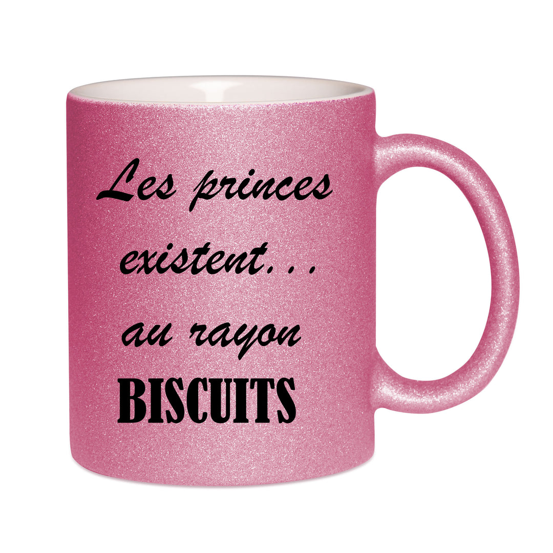 Mug paillettes rose personnalisé Les princes existent