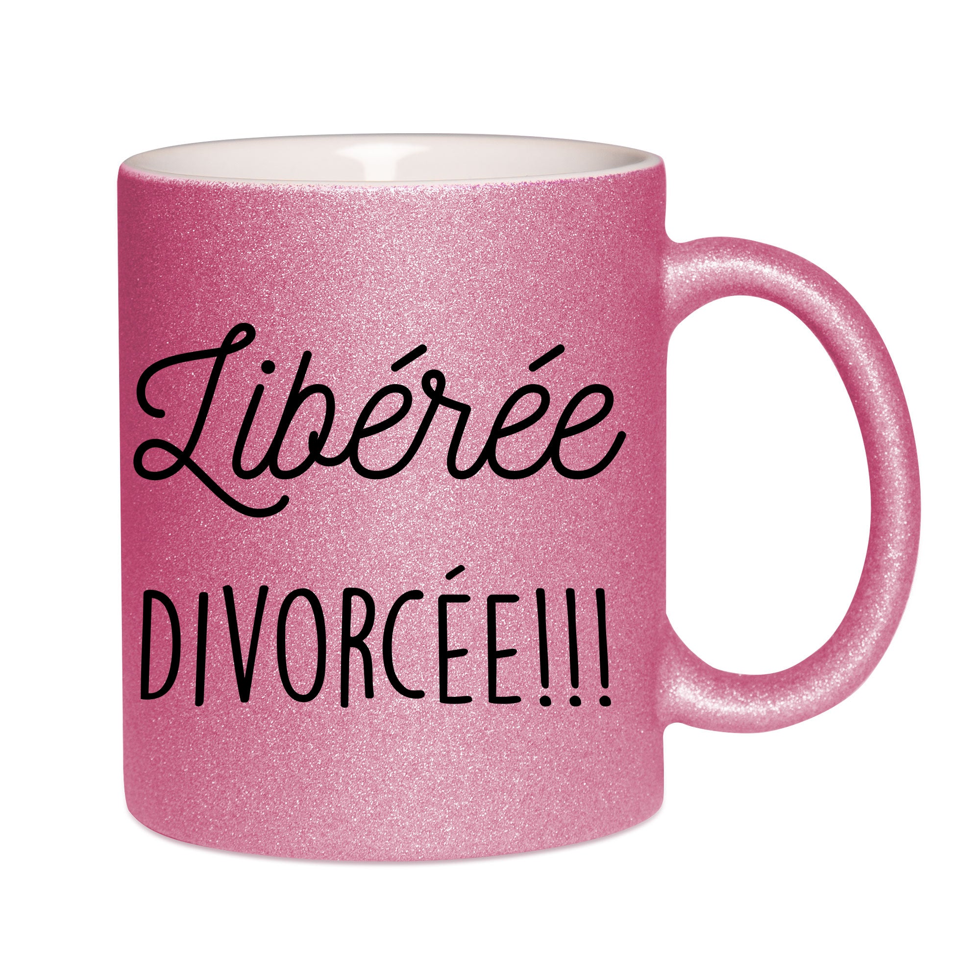Mug paillettes rose personnalisé Liberee divorcee