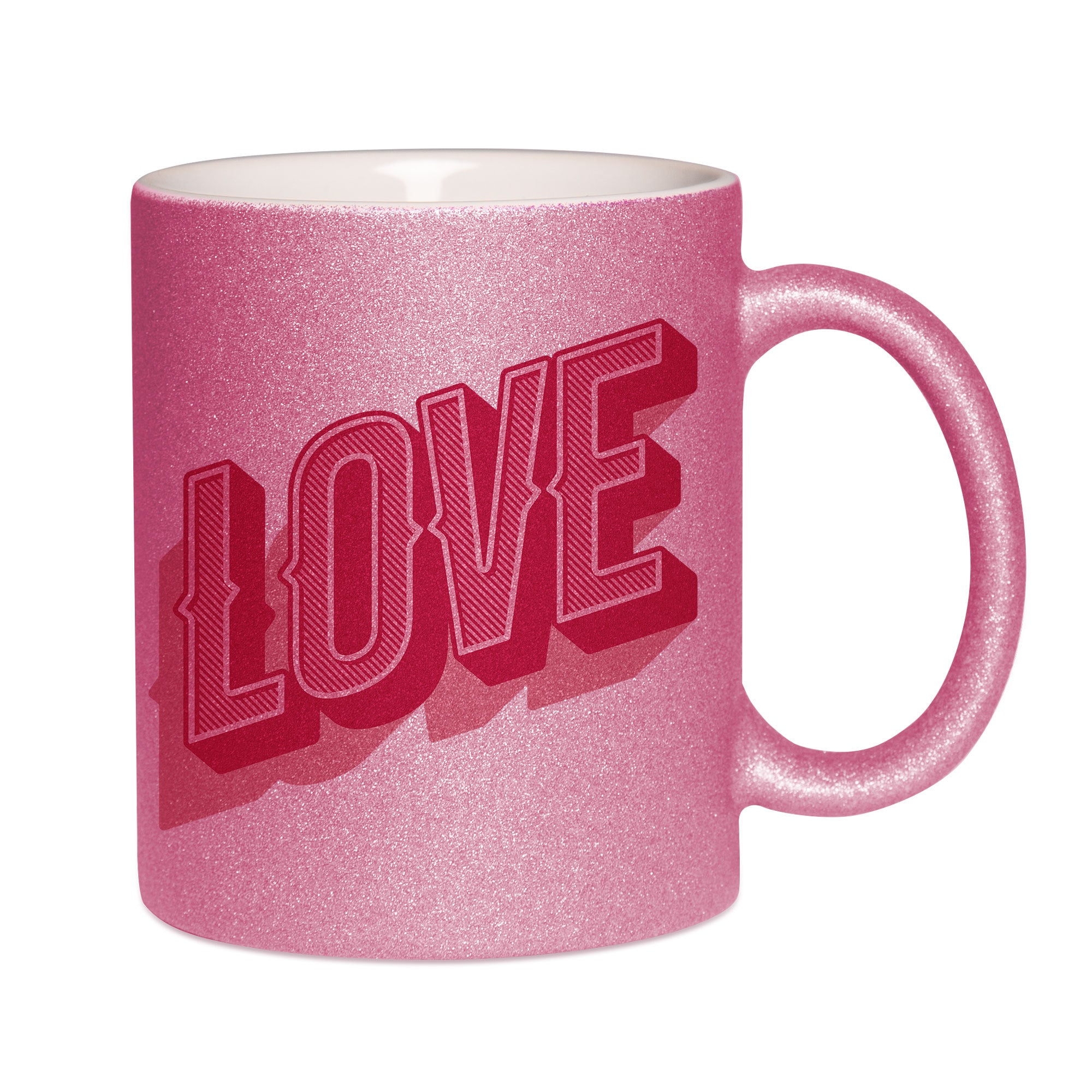Mug paillettes rose personnalisé Love