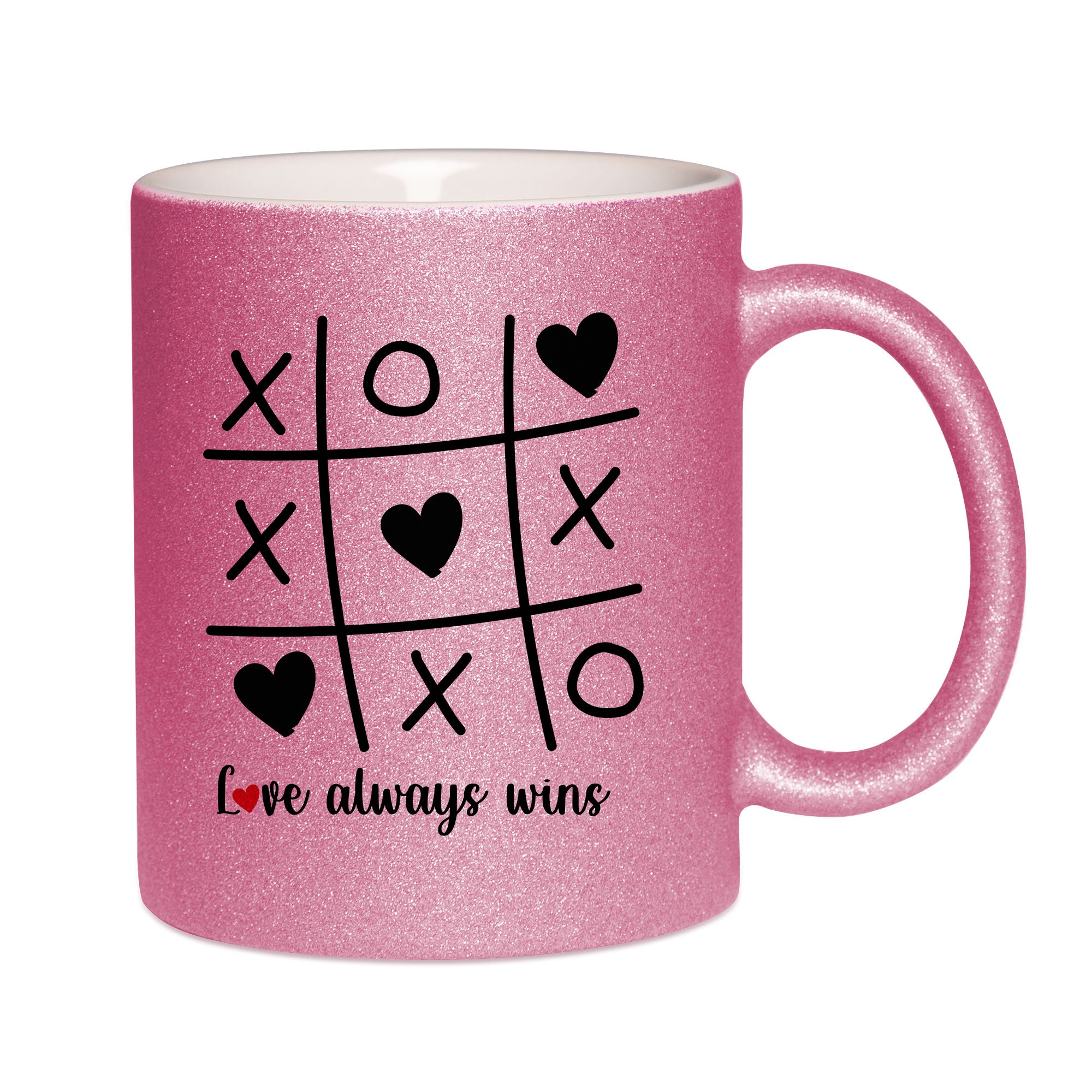 Mug paillettes rose personnalisé Love always wins