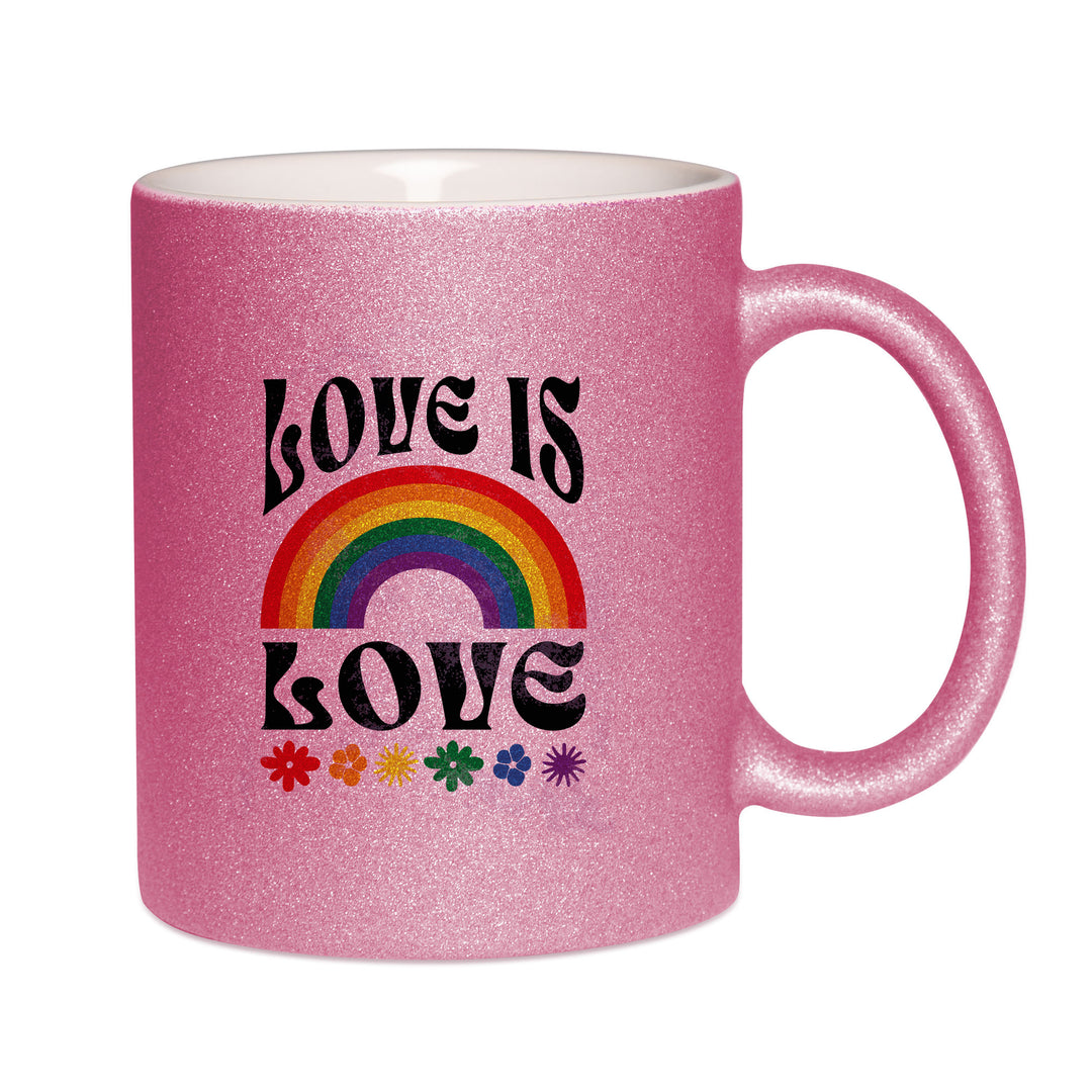 Mug paillettes rose personnalisé Love is love