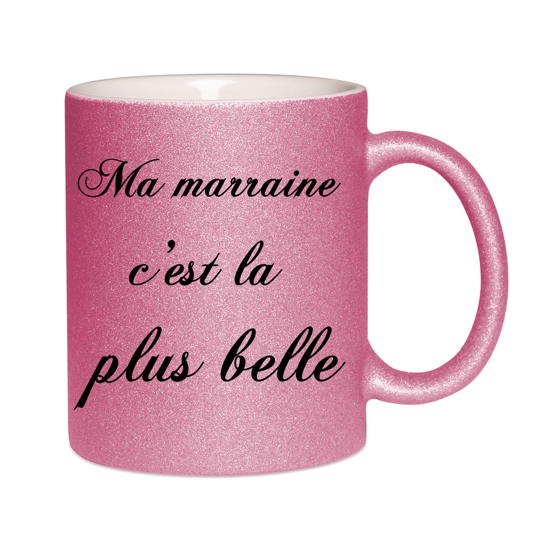 Mug paillettes rose personnalisé Ma marraine c'est la plus belle