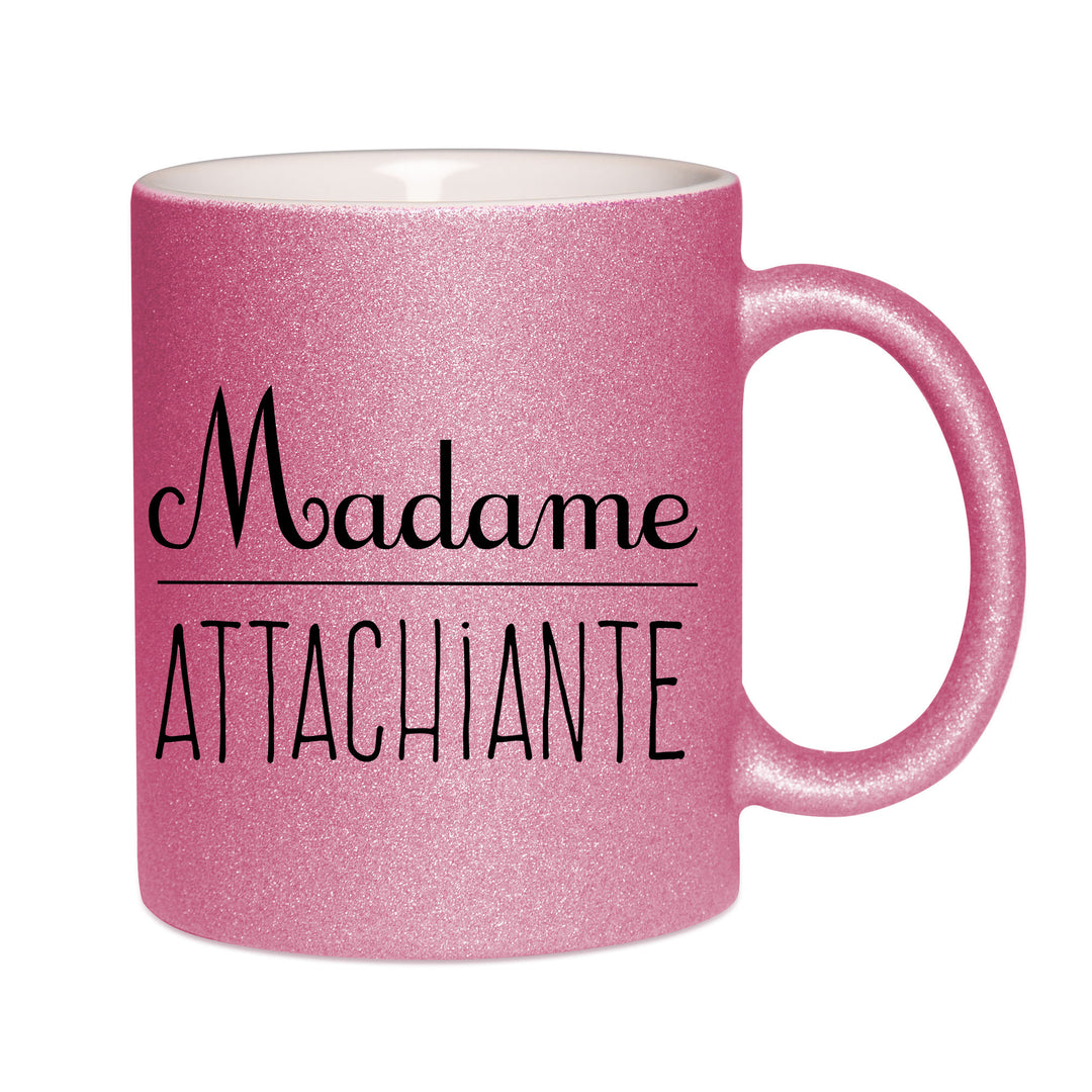 Mug paillettes rose personnalisé Madame attachiante