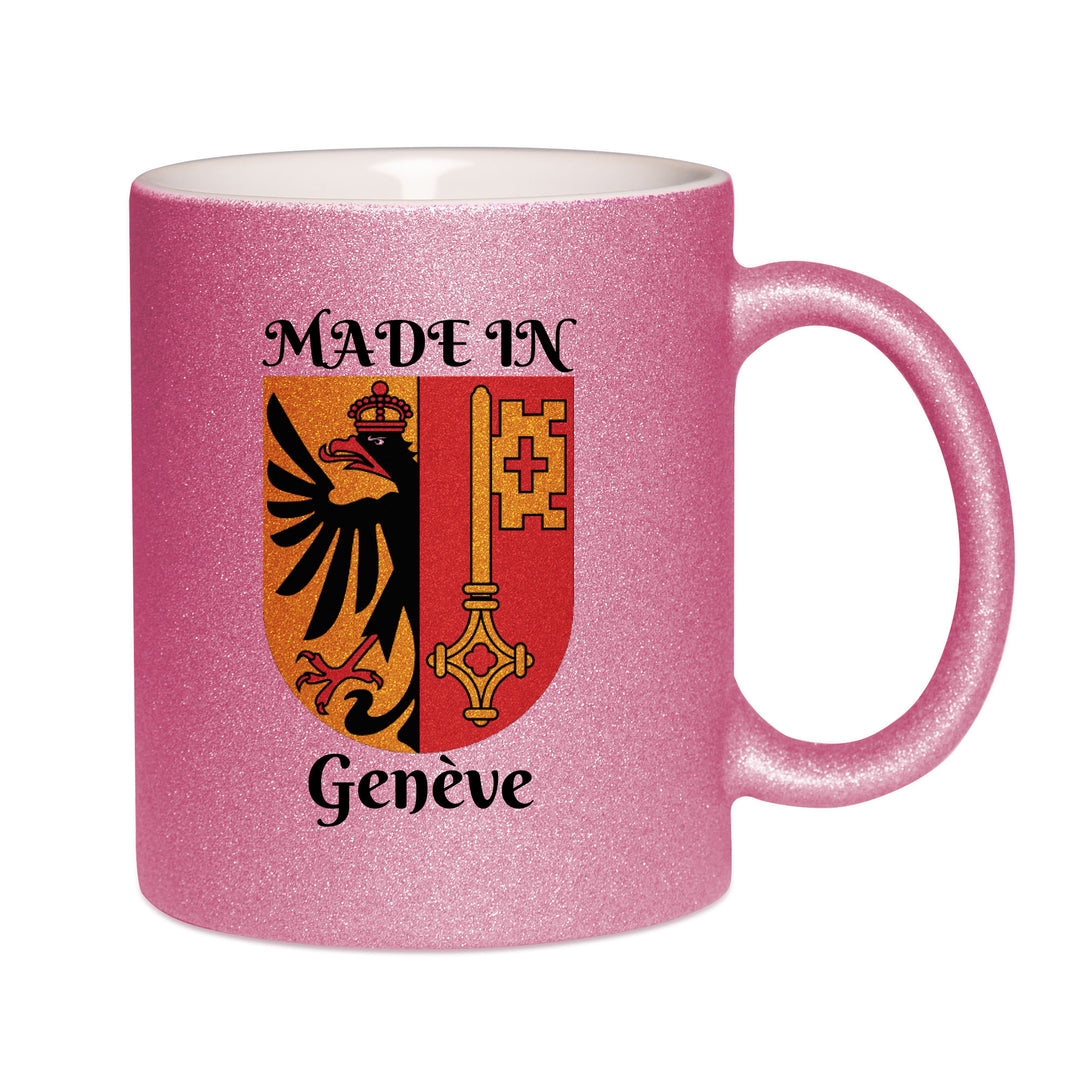 Mug paillettes rose personnalisé Made in Geneve