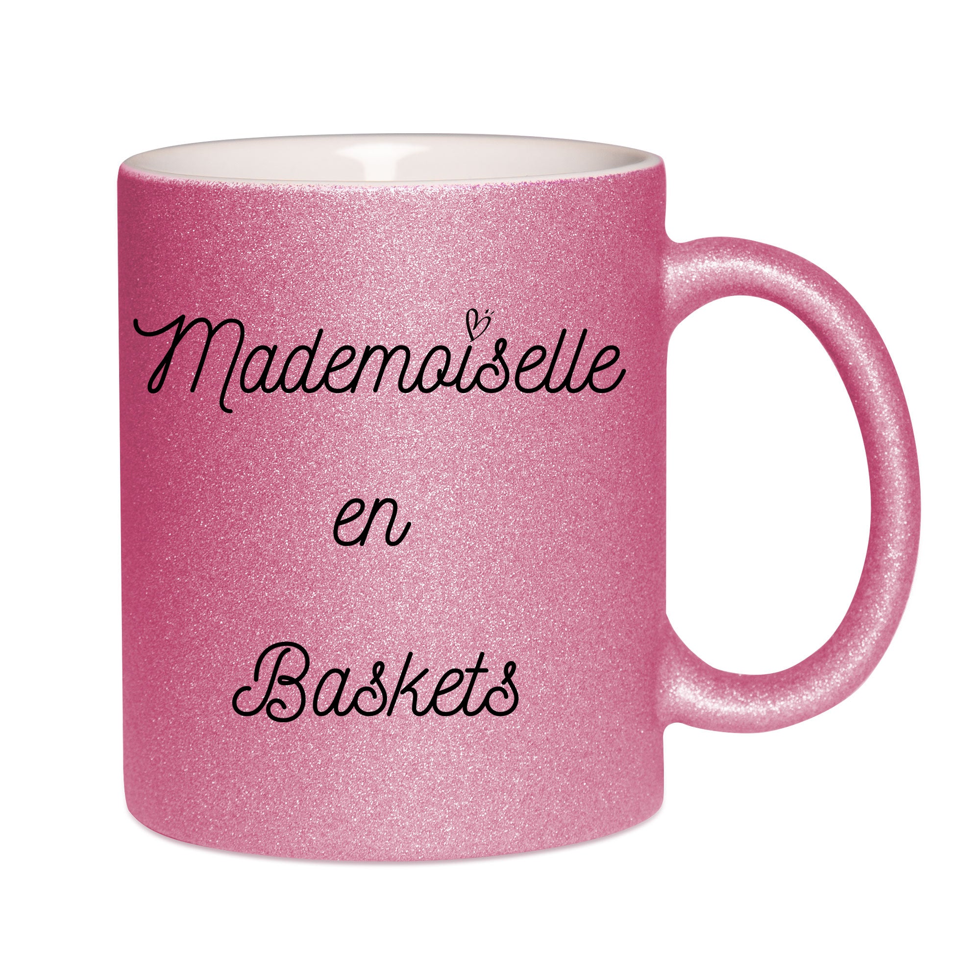 Mug paillettes rose personnalisé Mademoiselle en baskets