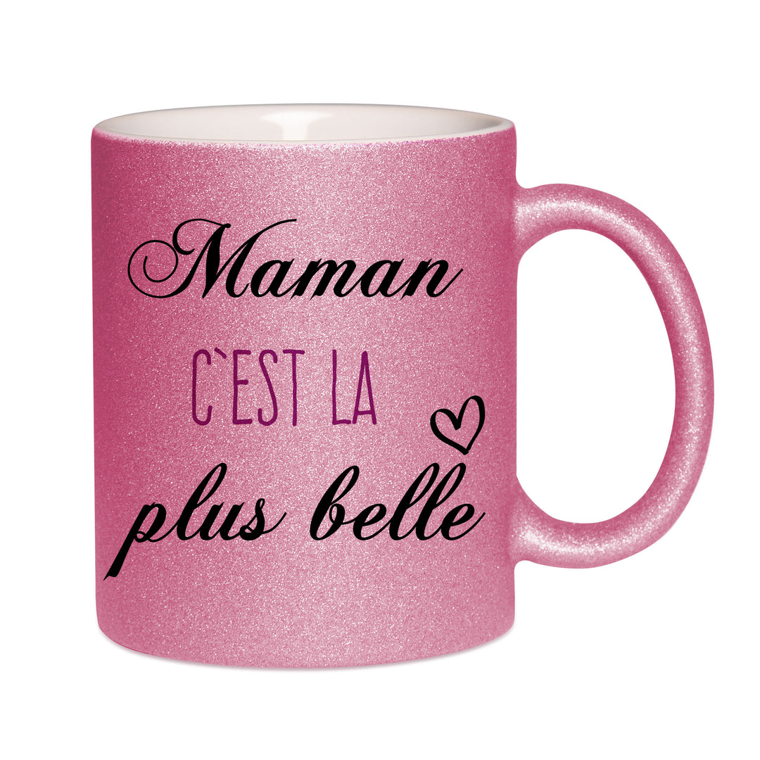 Mug paillettes rose personnalisé Maman c'est la plus belle