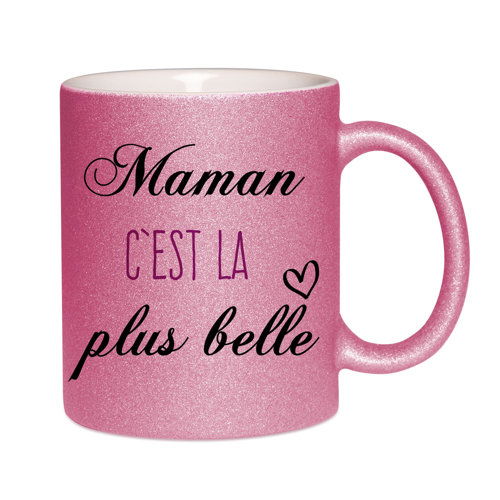 Mug paillettes rose personnalisé Maman c'est la plus belle