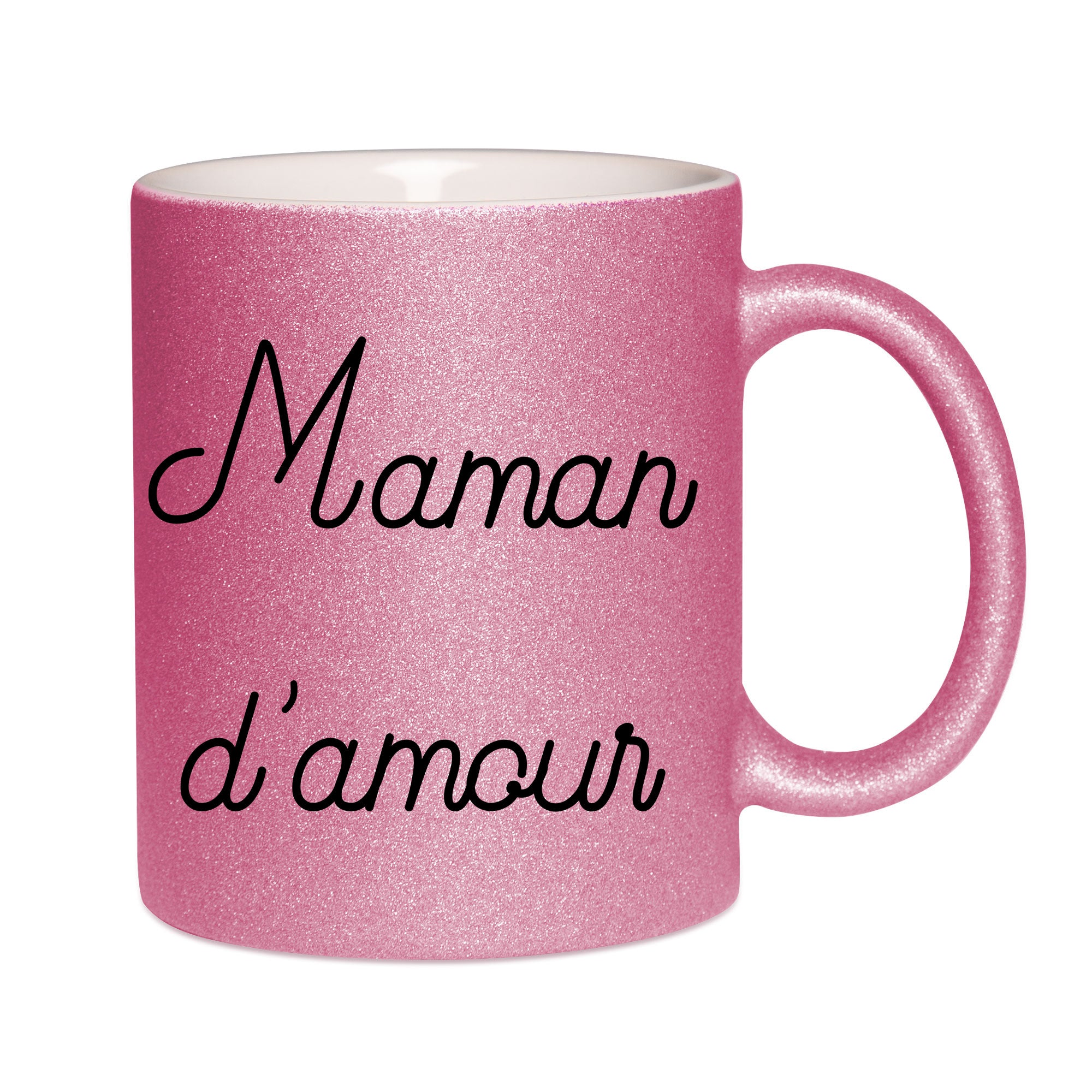 Mug paillettes rose personnalisé Maman d'amour 2
