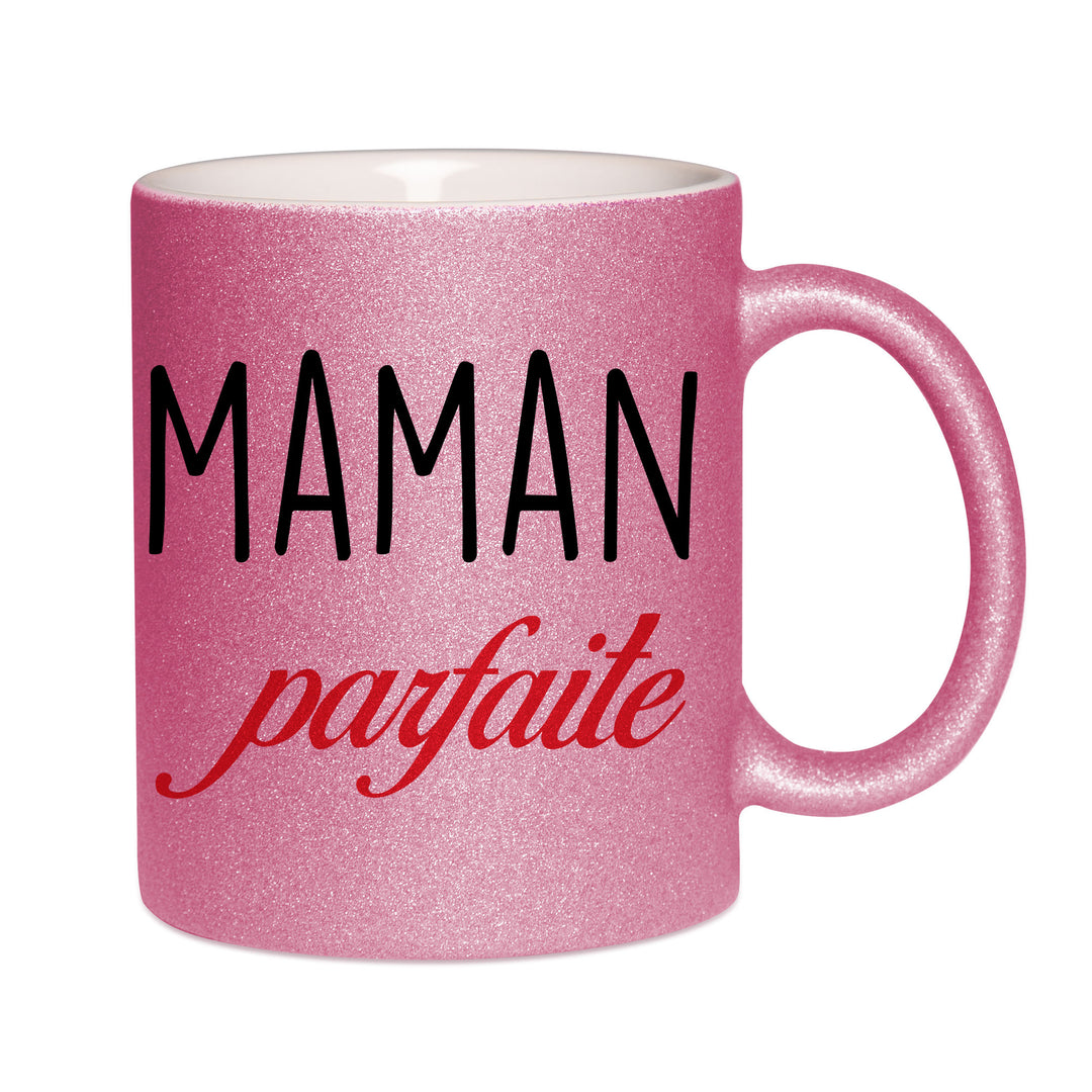 Mug paillettes rose personnalisé Maman parfaite