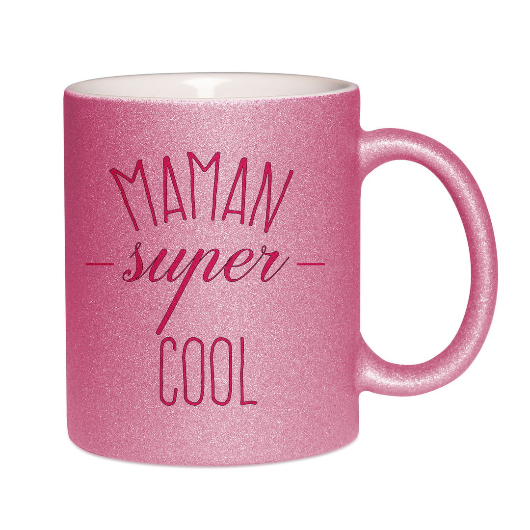 Mug paillettes rose personnalisé Maman super cool