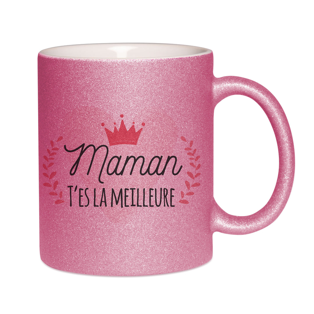 Mug paillettes rose personnalisé Maman t'es la meilleure à personnaliser