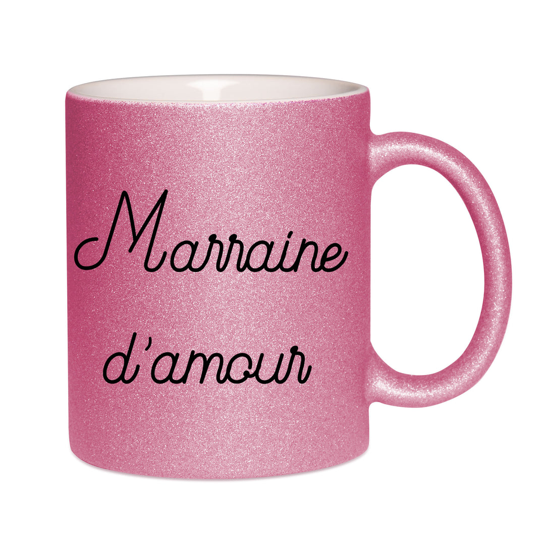 Mug paillettes rose personnalisé Marraine d'amour