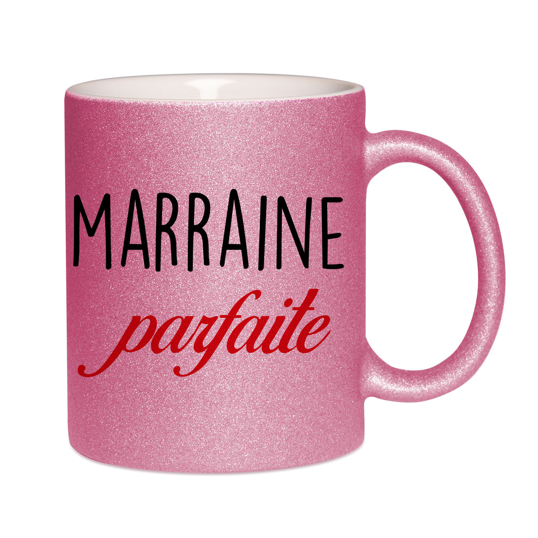Mug paillettes rose personnalisé Marraine parfaite
