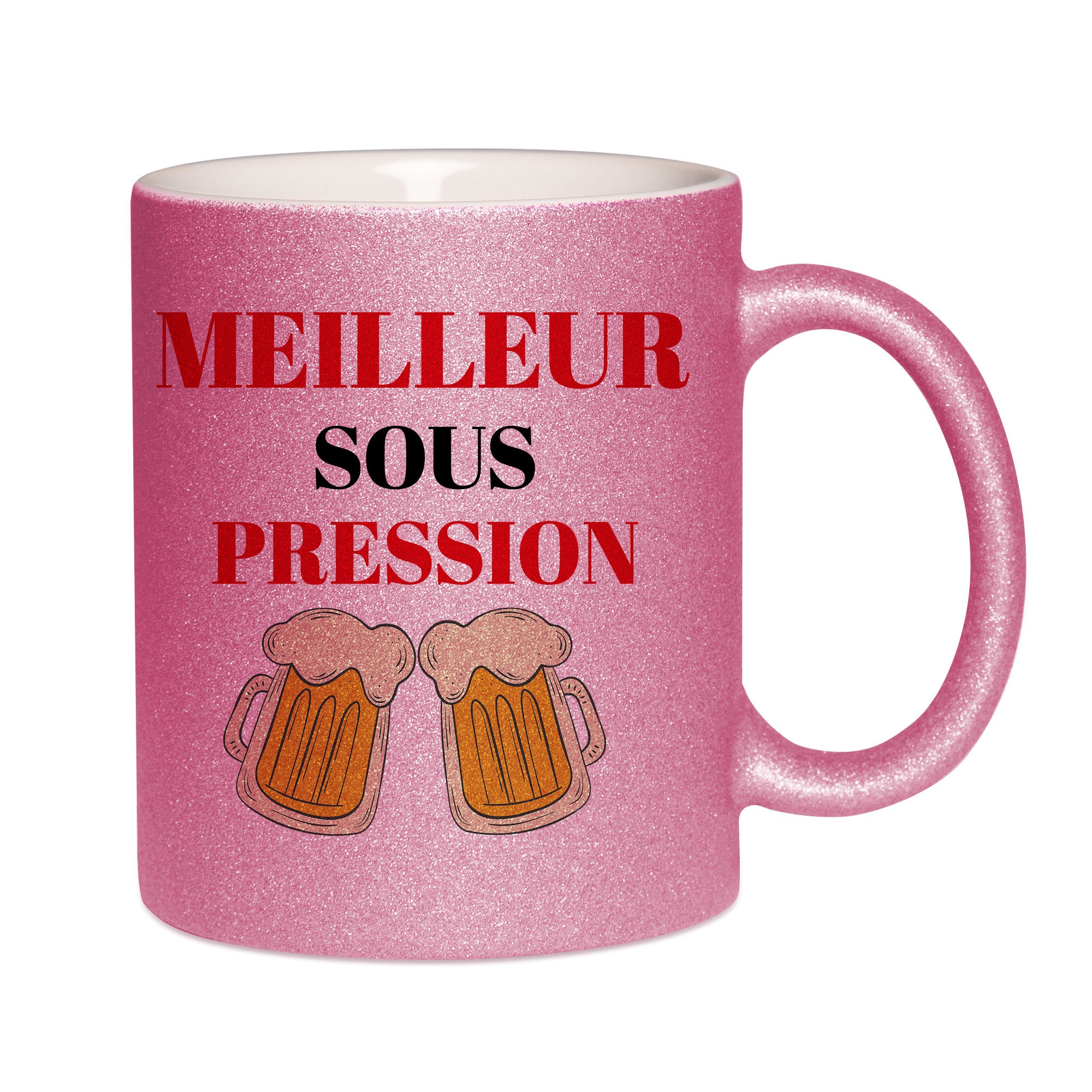 Mug paillettes rose personnalisé Meilleur sous pression