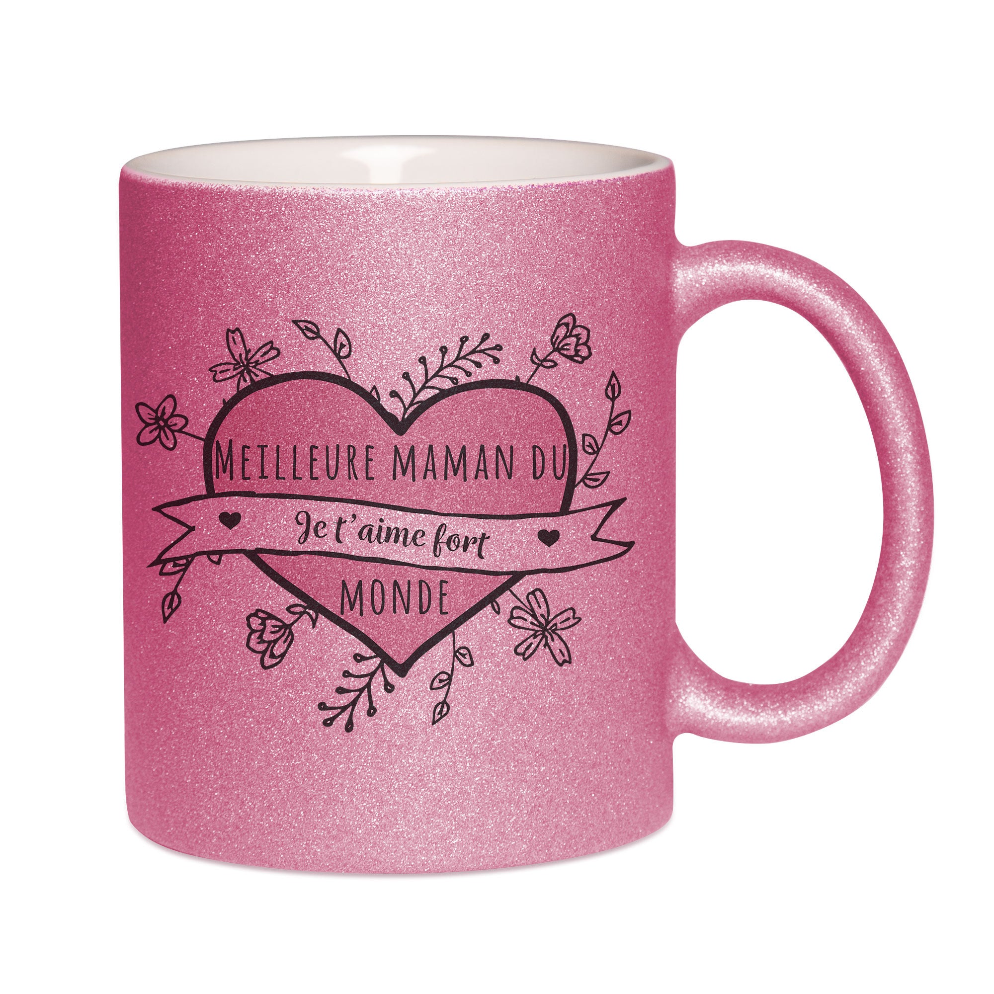 Mug paillettes rose personnalisé Meilleure maman du monde à personnaliser