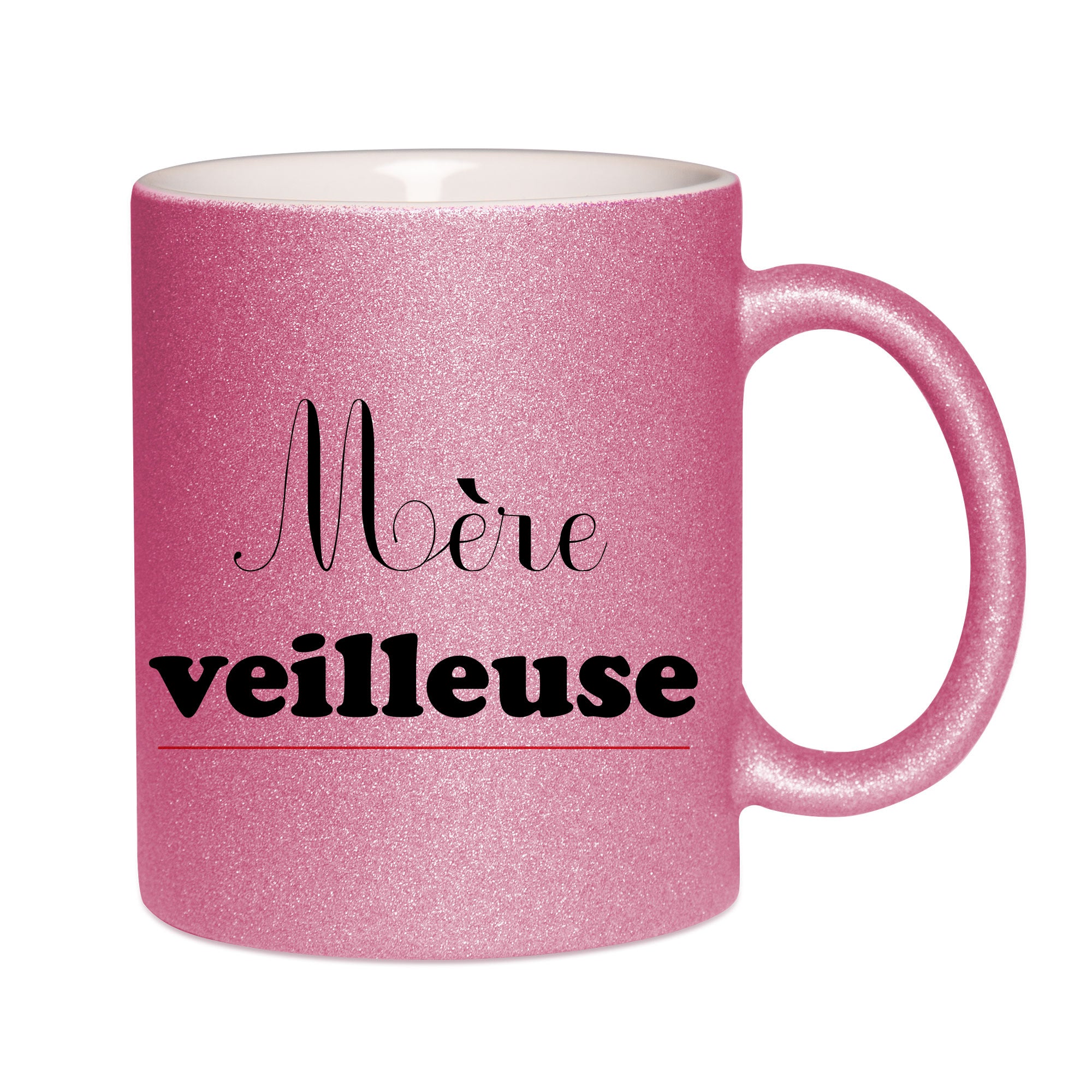 Mug paillettes rose personnalisé Mere veilleuse