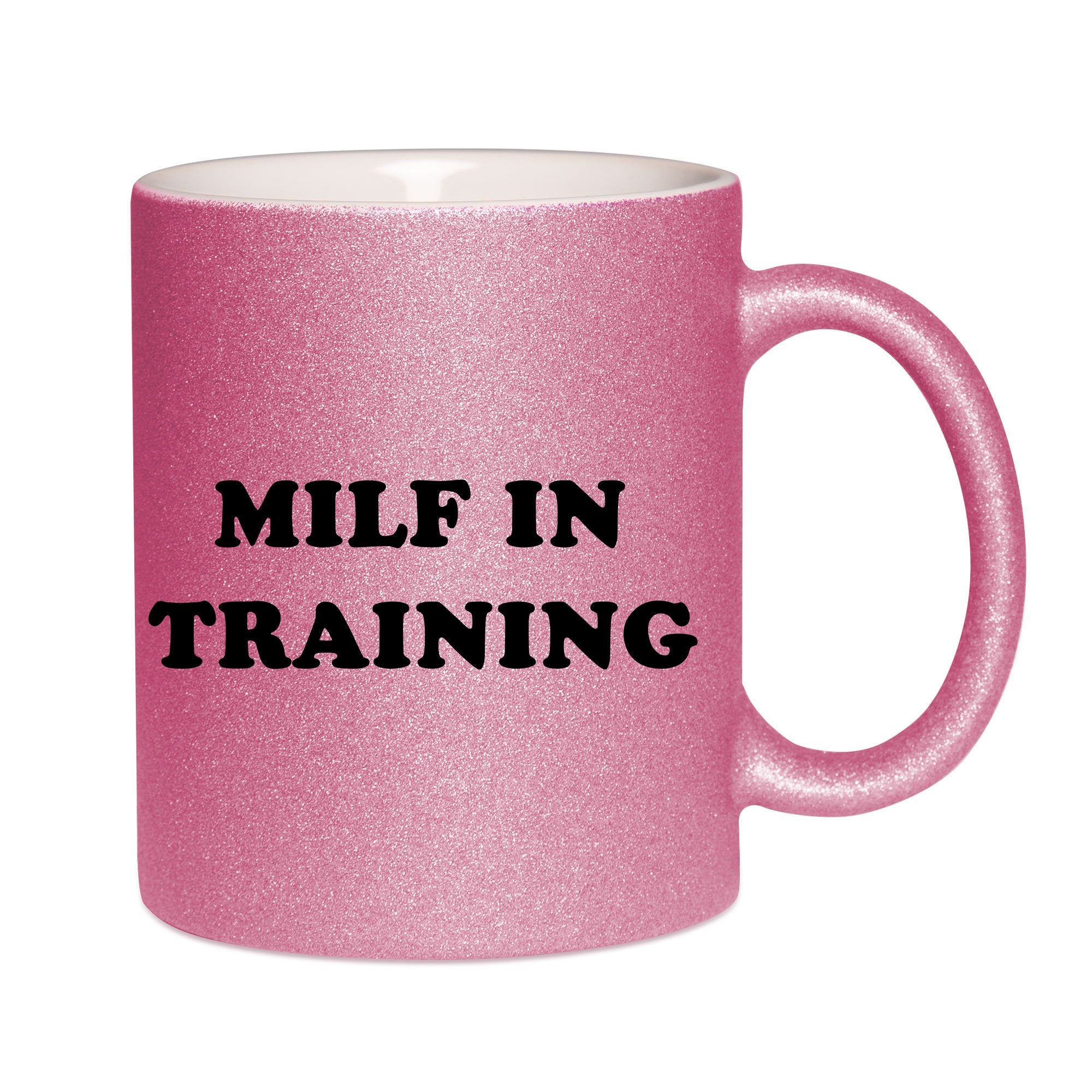 Mug paillettes rose personnalisé Milf in training