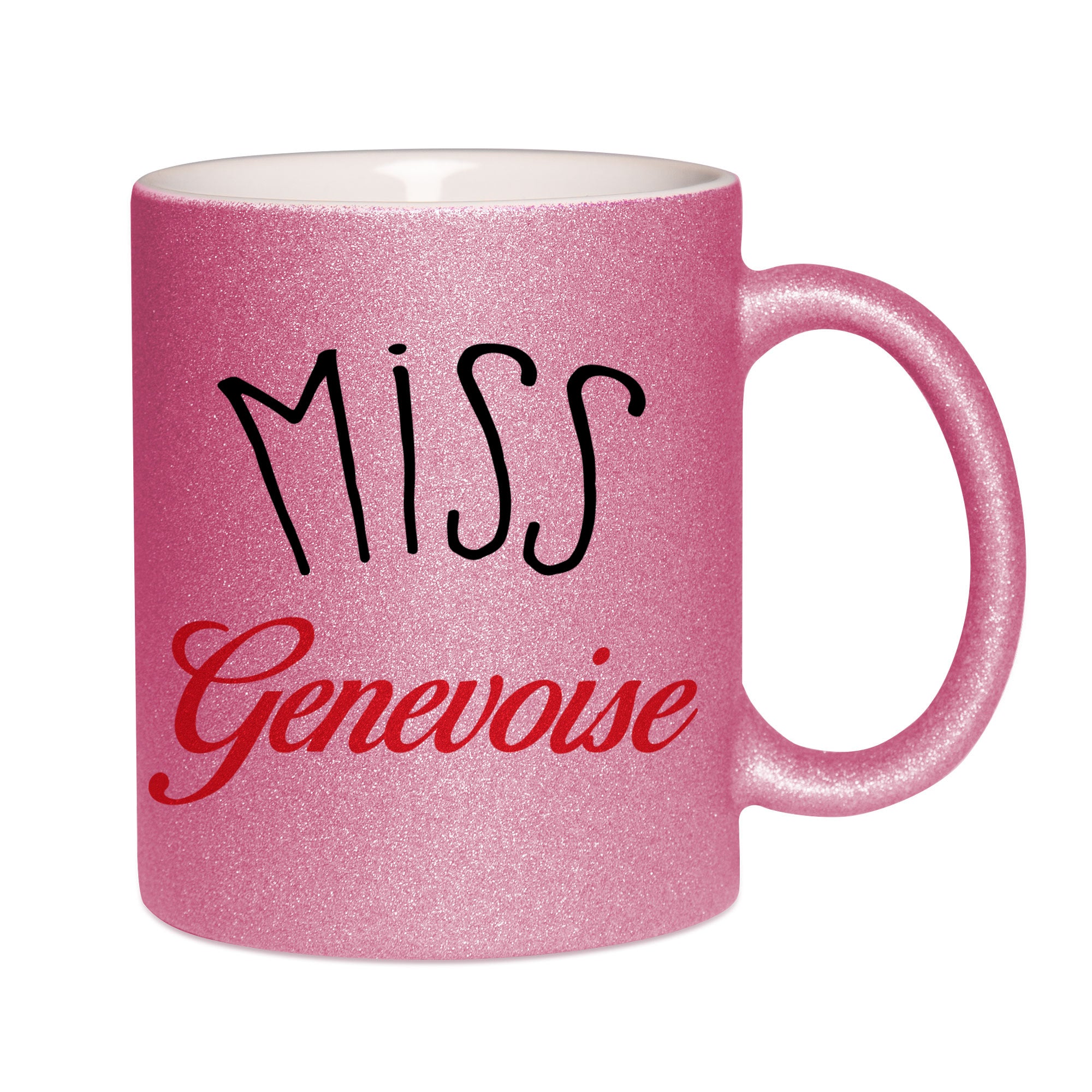 Mug paillettes rose personnalisé Miss-genevoise