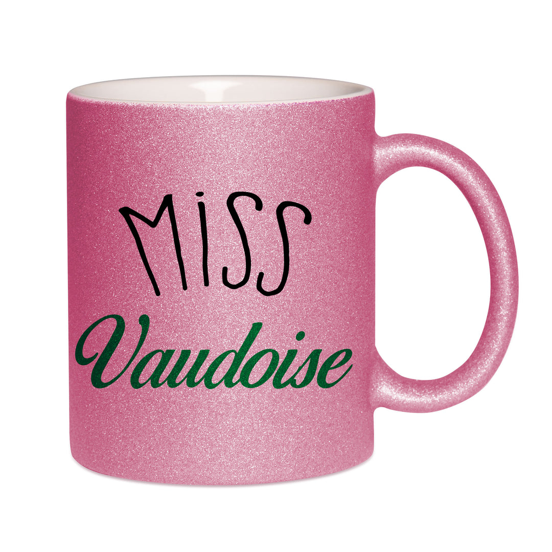 Mug paillettes rose personnalisé Miss Vaudoise