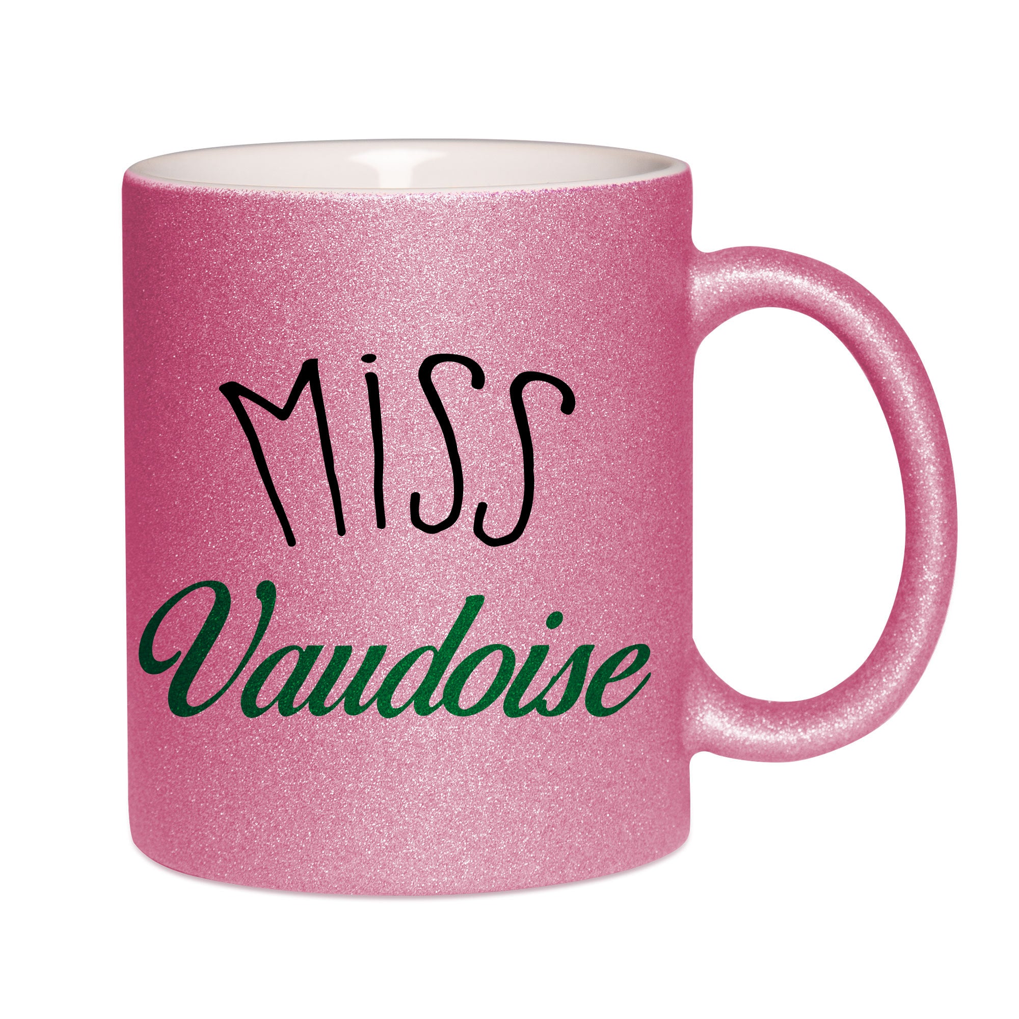 Mug paillettes rose personnalisé Miss Vaudoise