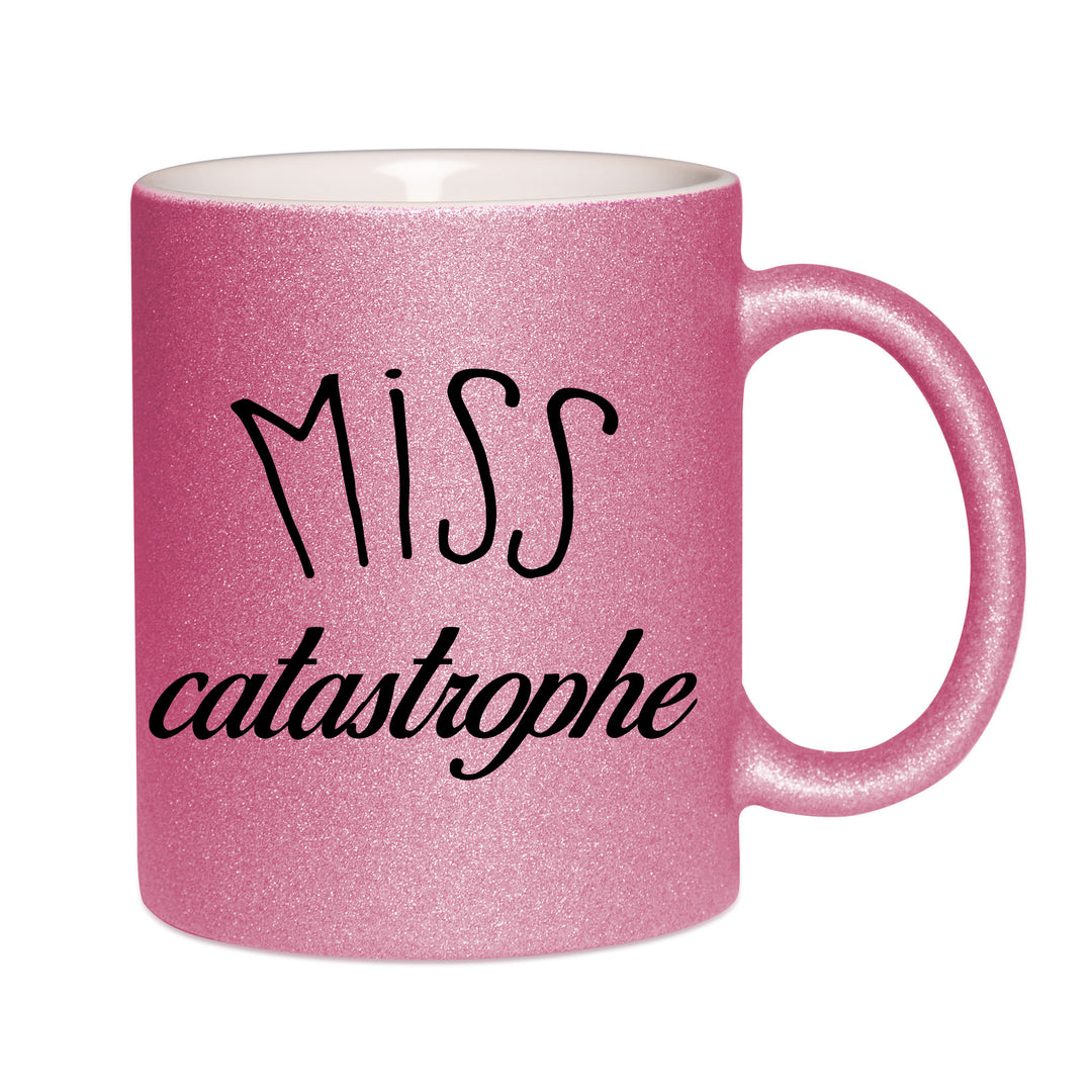 Mug paillettes rose personnalisé Miss catastrophe