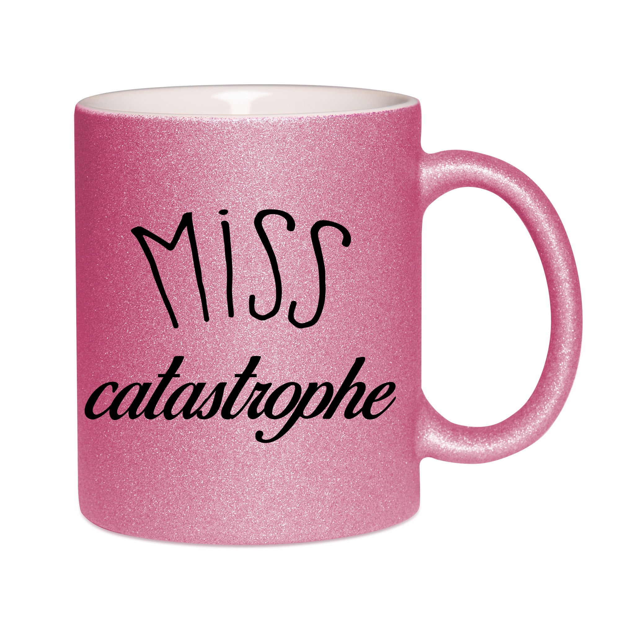 Mug paillettes rose personnalisé Miss catastrophe