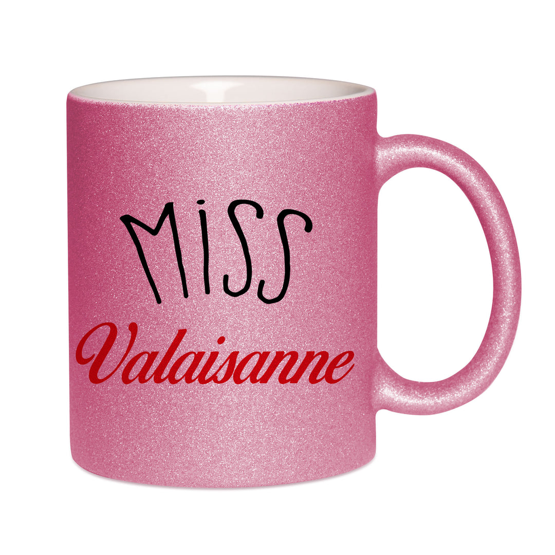 Mug paillettes rose personnalisé Miss valaisanne