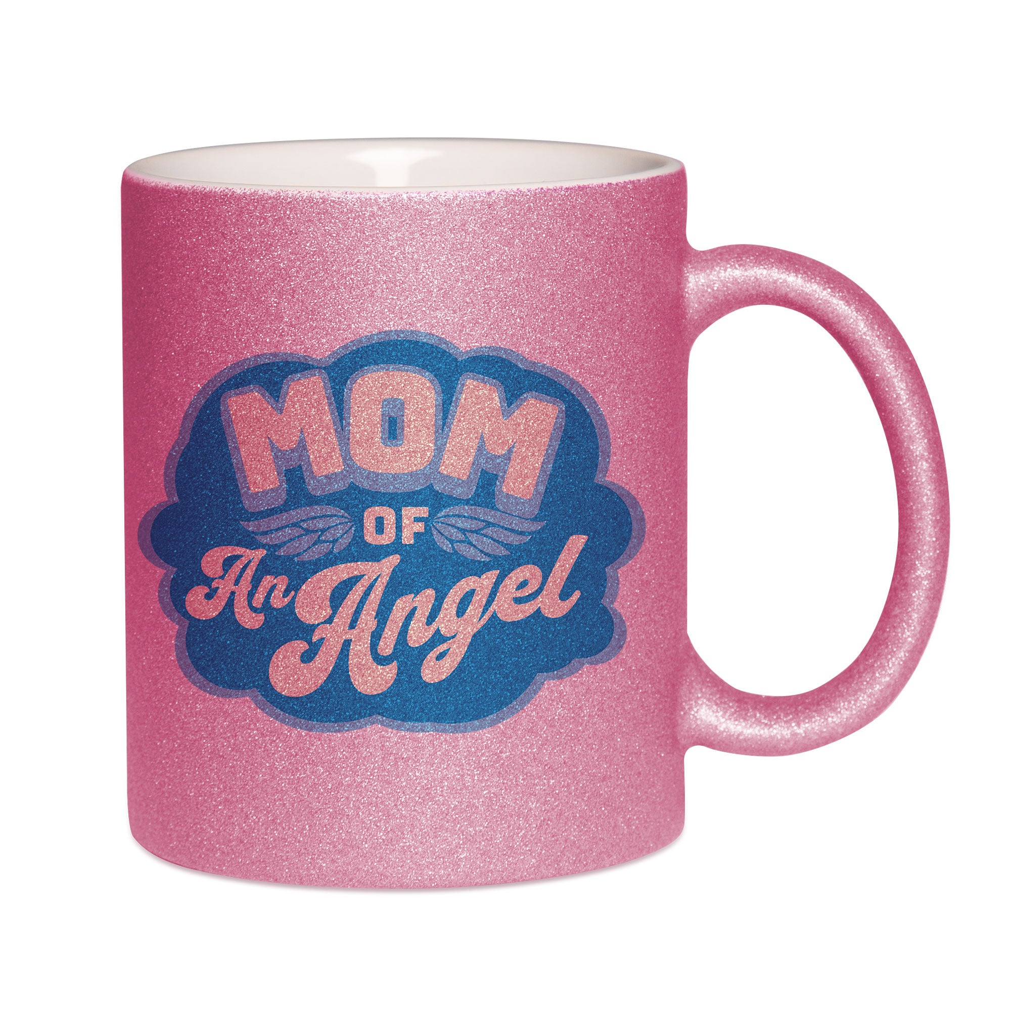 Mug paillettes rose personnalisé Mom of an angel