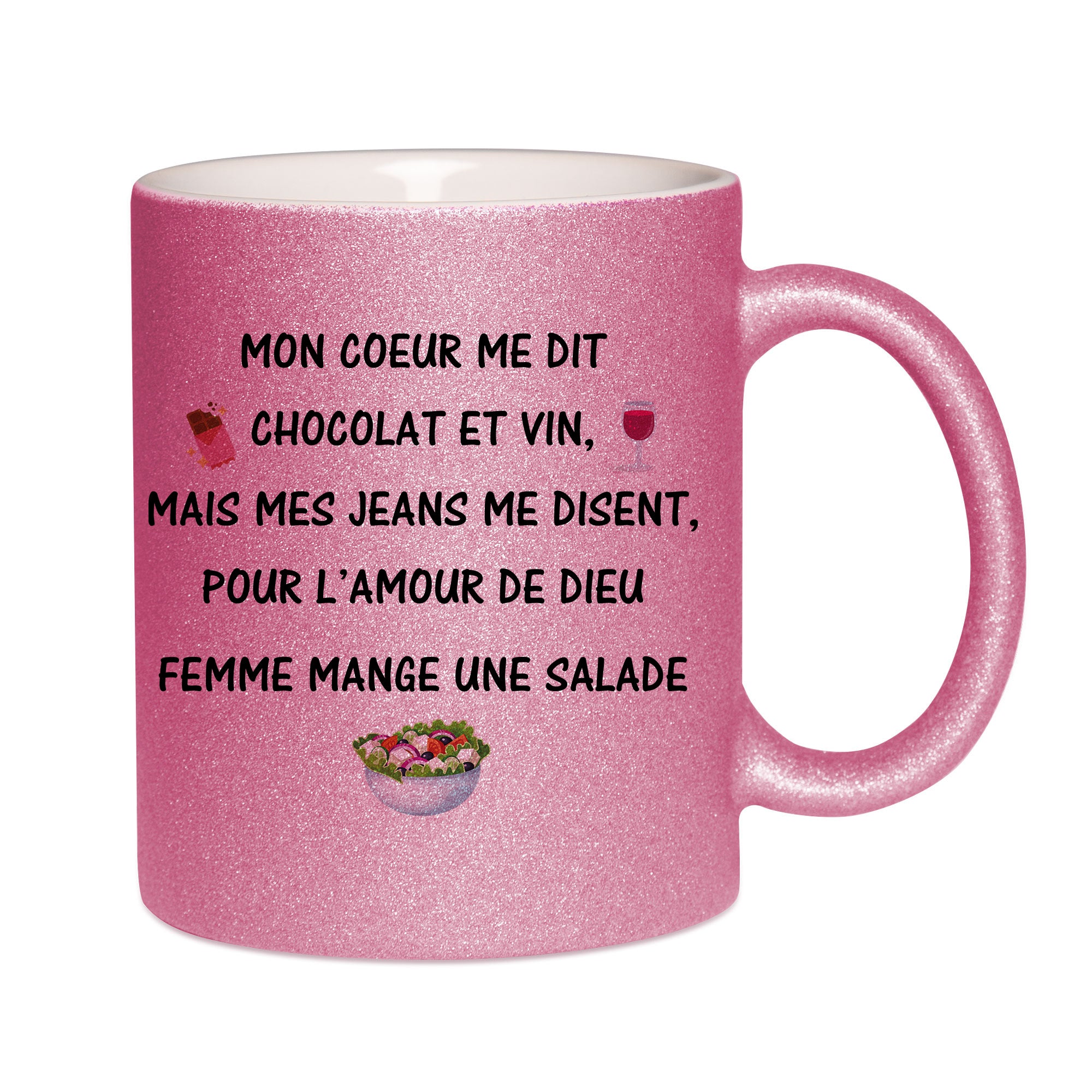 Mug paillettes rose personnalisé Mon coeur me dit