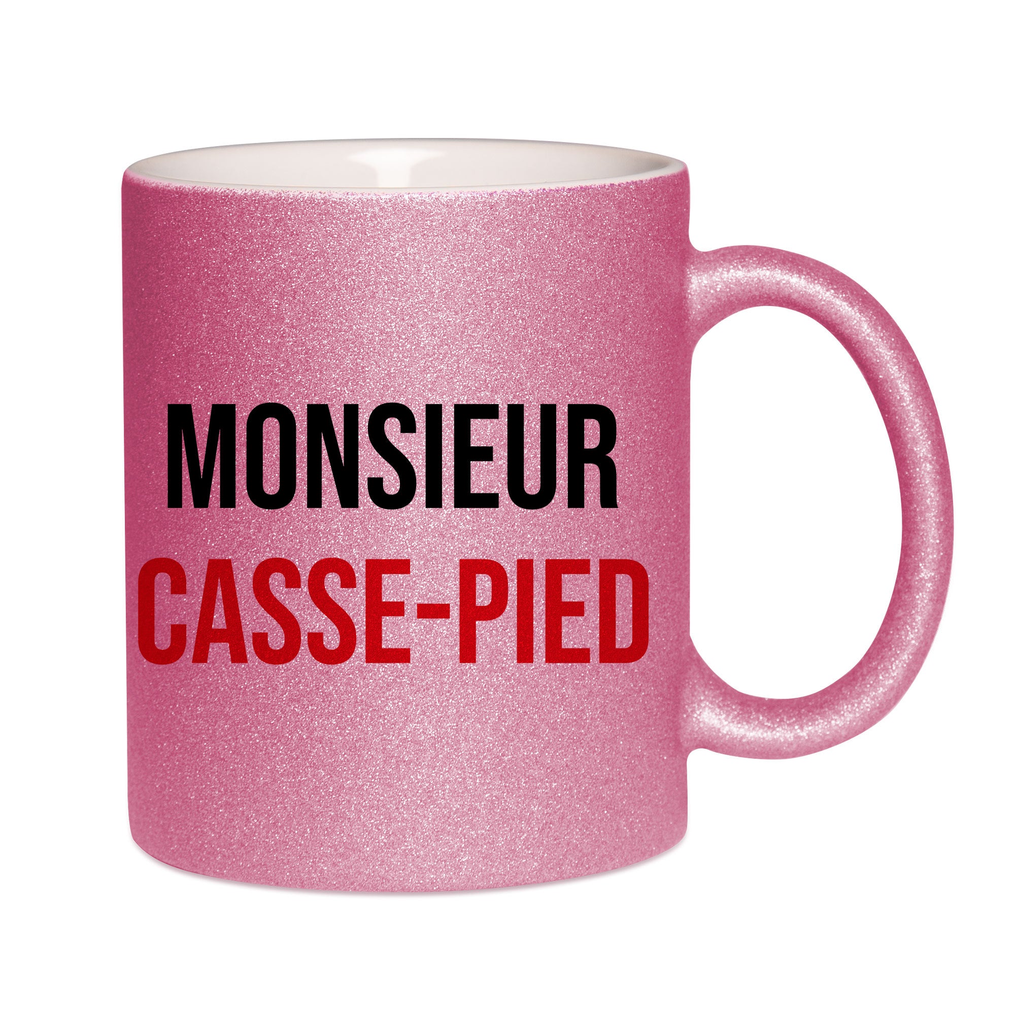 Mug paillettes rose personnalisé Monsieur casse-pied