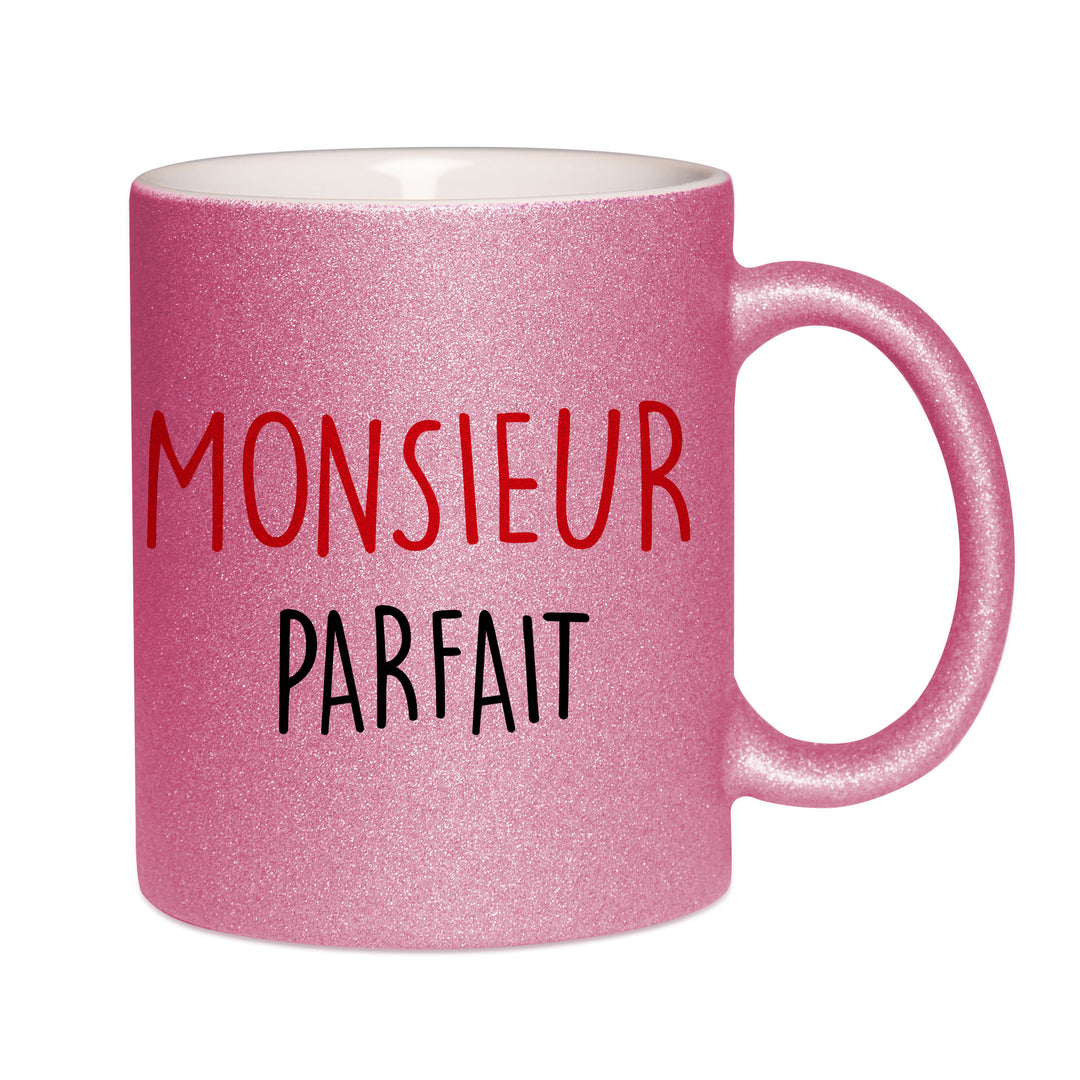 Mug paillettes rose personnalisé Monsieur parfait