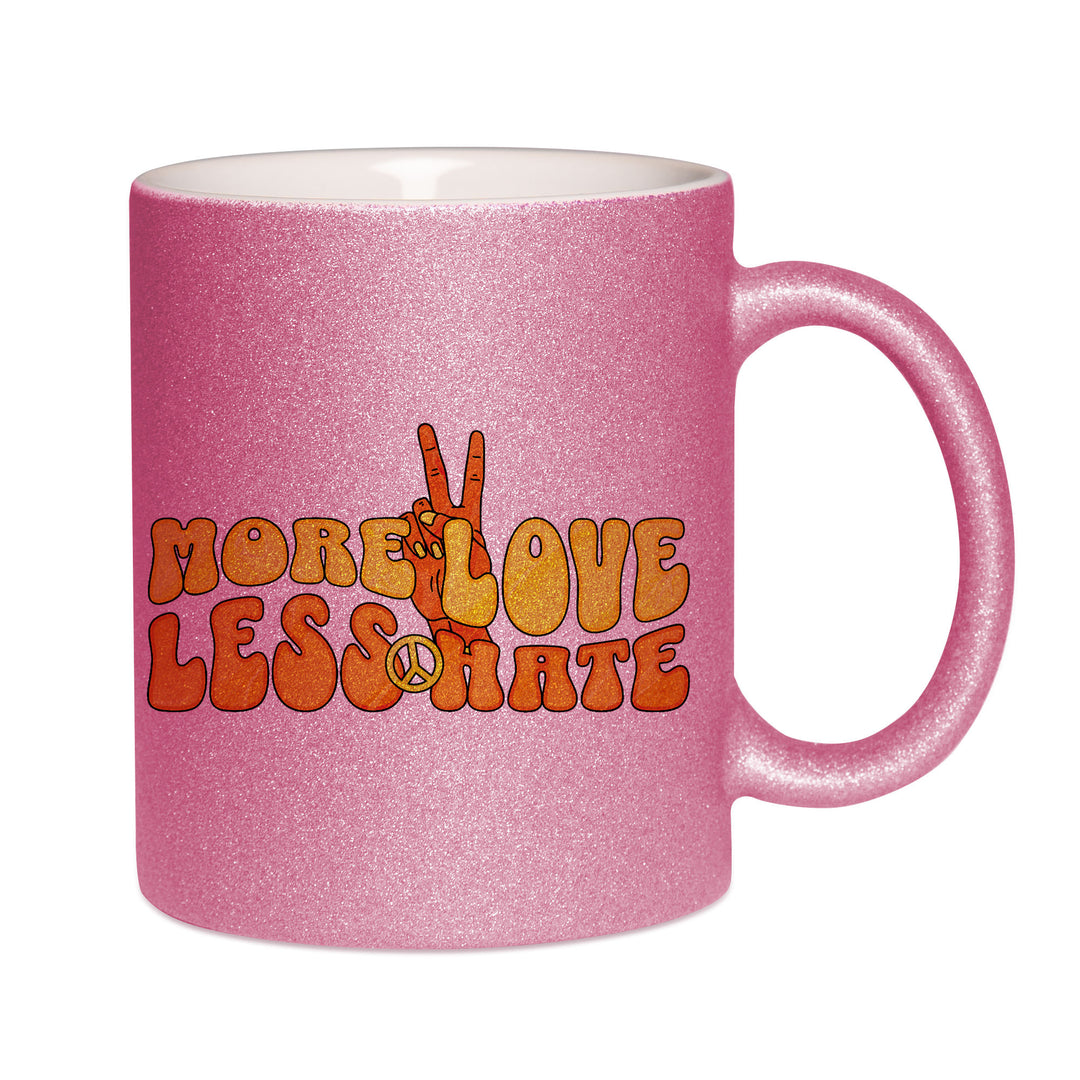 Mug paillettes rose personnalisé More love less hate