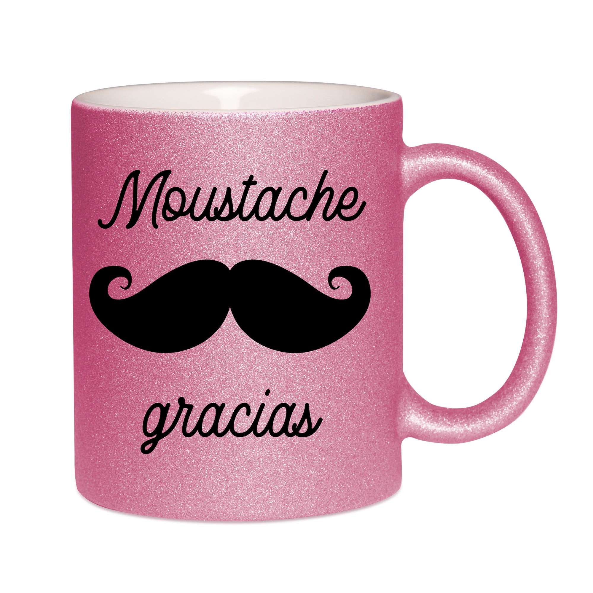 Mug paillettes rose personnalisé Moustache gracias