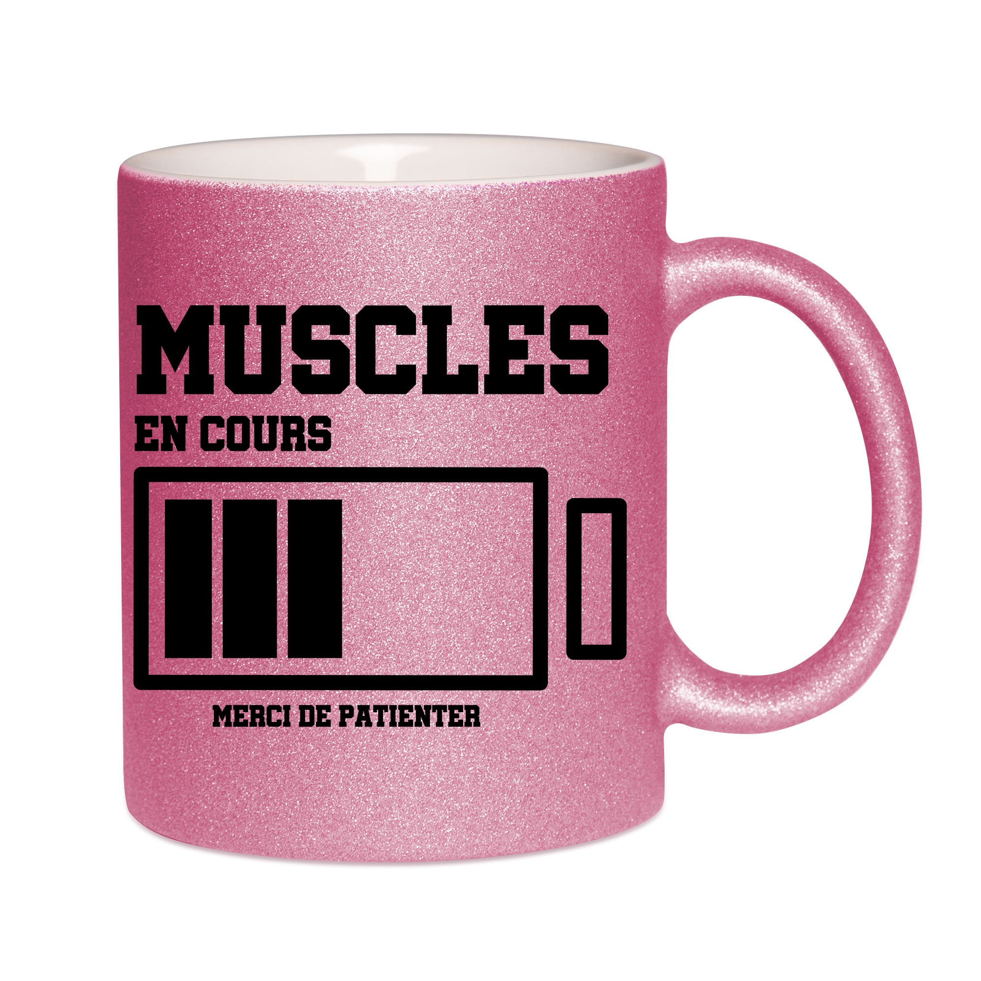 Mug paillettes rose personnalisé Muscles en cours