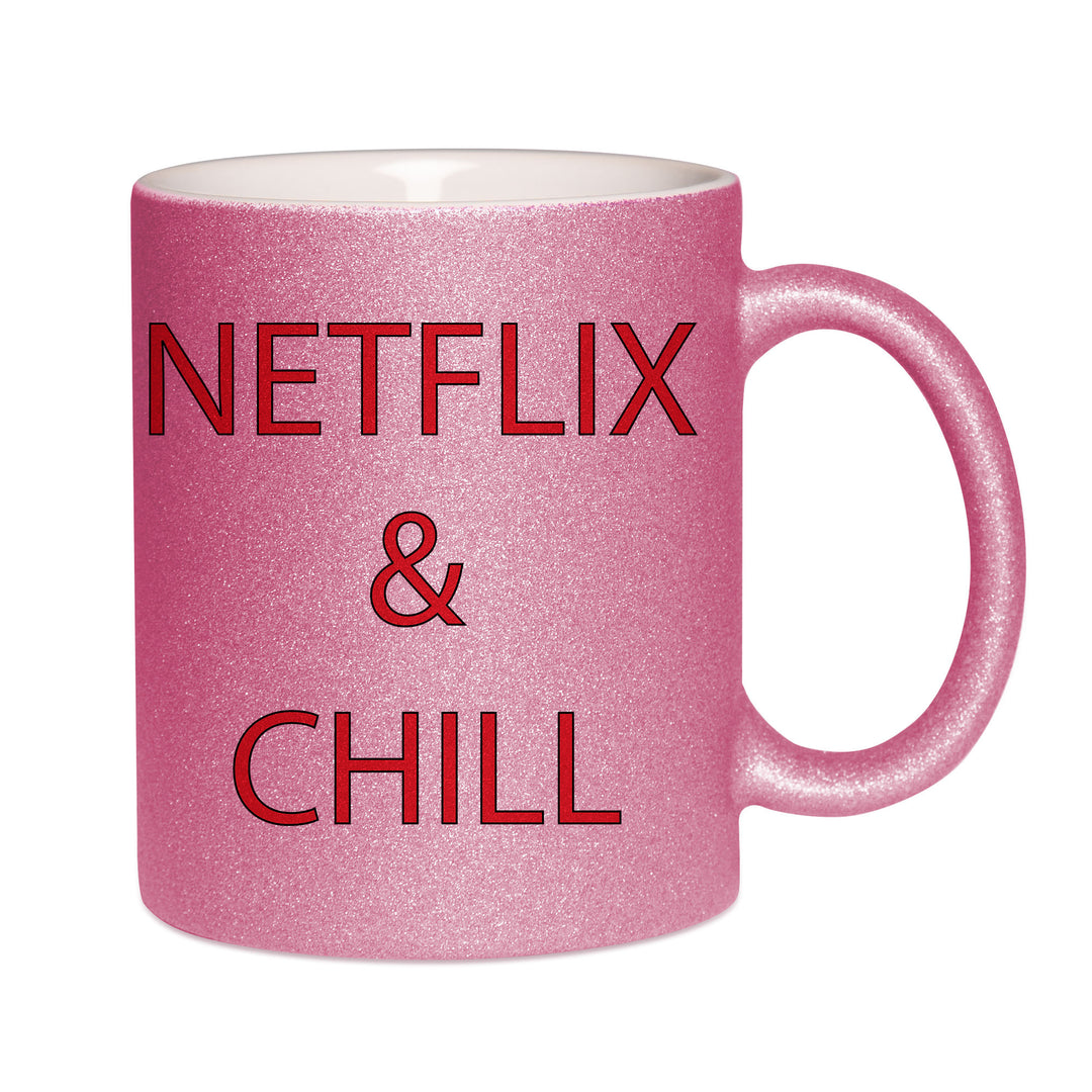 Mug paillettes rose personnalisé Netflix and chill