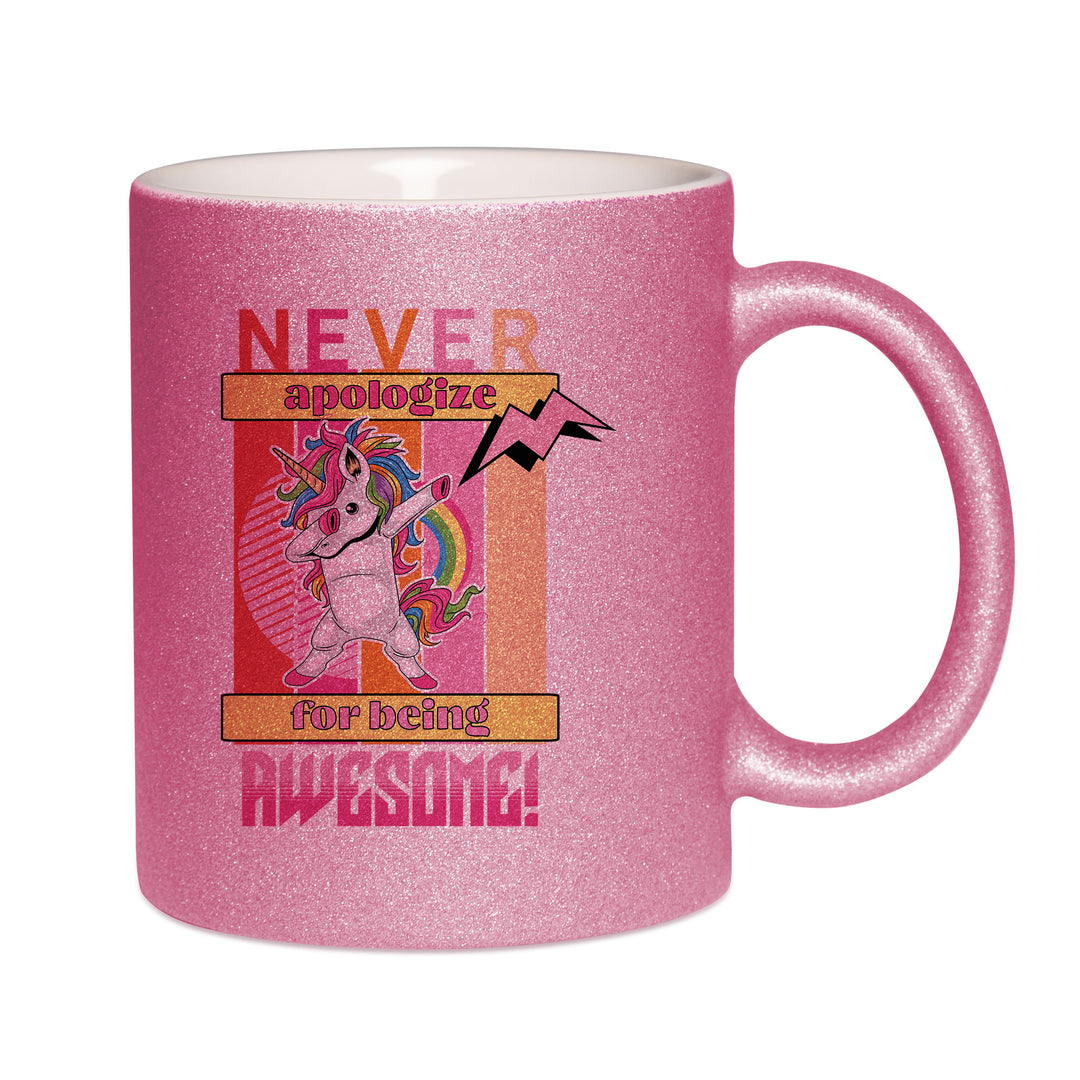 Mug paillettes rose personnalisé Never apologize for being awesome