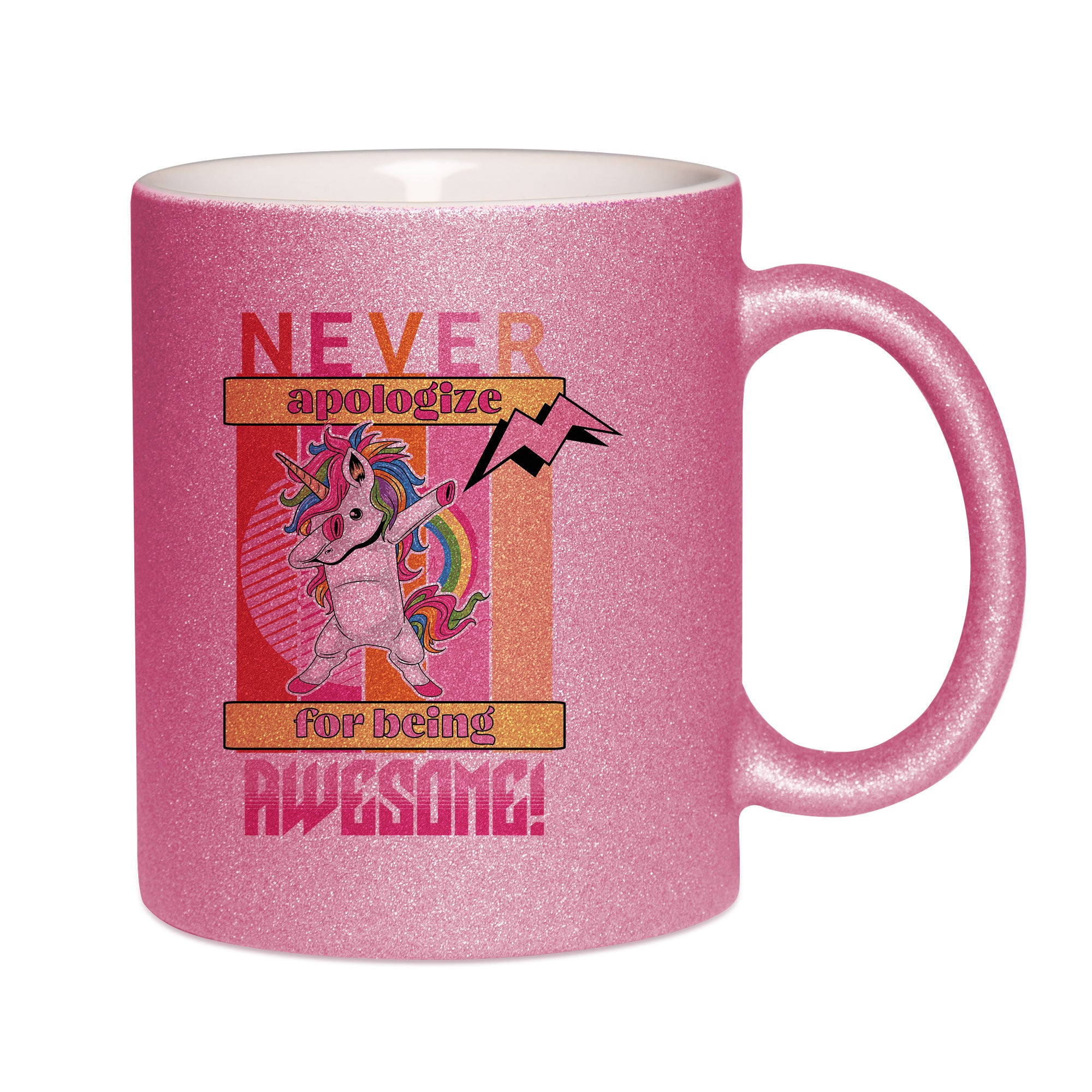Mug paillettes rose personnalisé Never apologize for being awesome