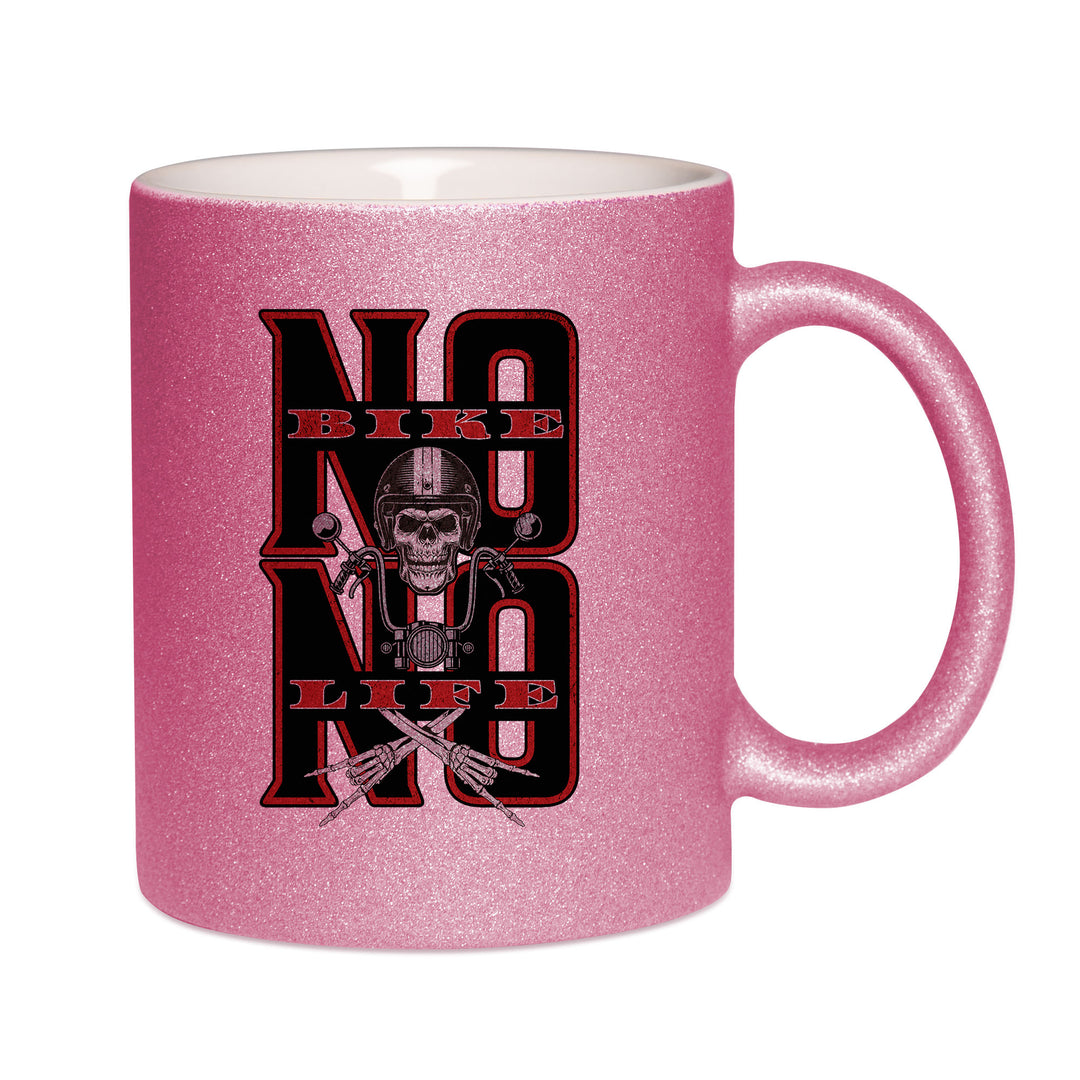 Mug paillettes rose personnalisé No bike no life